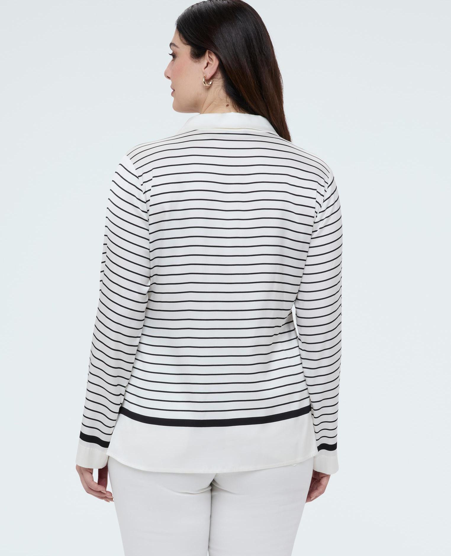 Camisa de mujer a rayas con escote en v tejido de raso de viscosa - Fiorella Rubino - Blanco Blanco-2