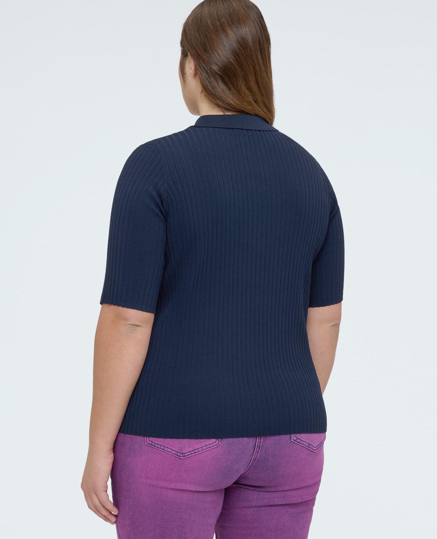 Polo de mujer de punto acanalado con botones decorativos - Fiorella Rubino - Azul Azul-2