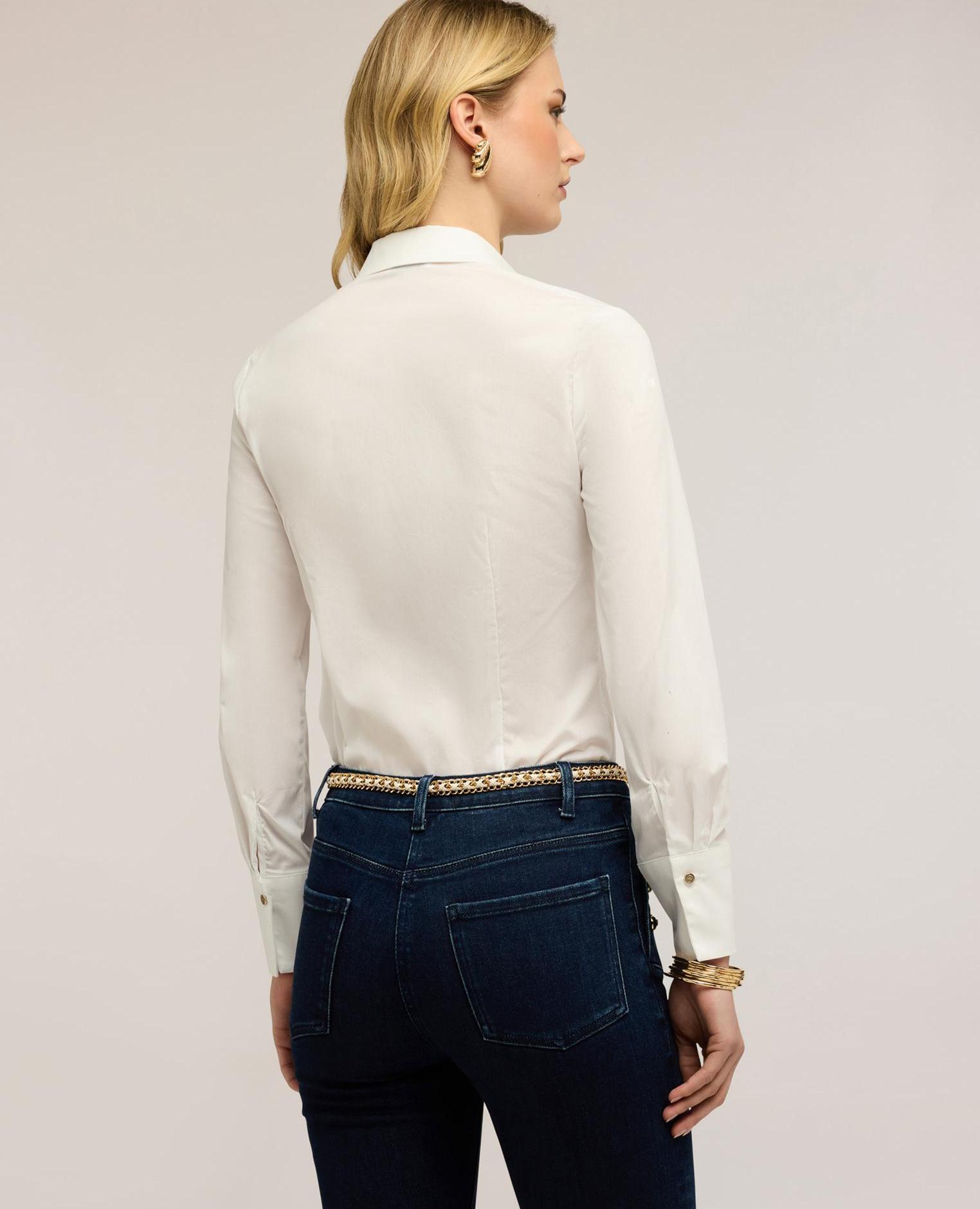 Camisa de mujer en popelina de mezcla de algodón ajuste entallado cierre con botones - Motivi - Blanco Blanco-2