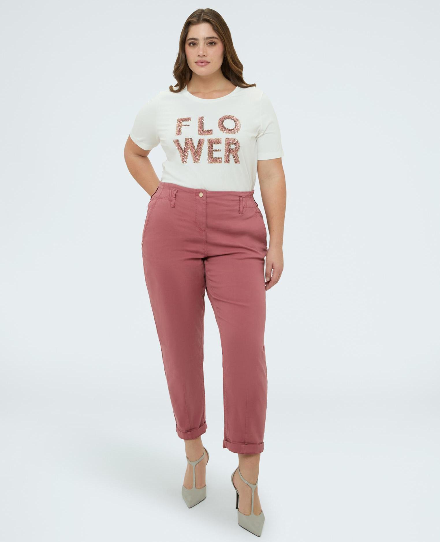 Pantalones de mujer balloon de algodón dobladillo en el tobillo - Fiorella Rubino - Rosa Rosa-3