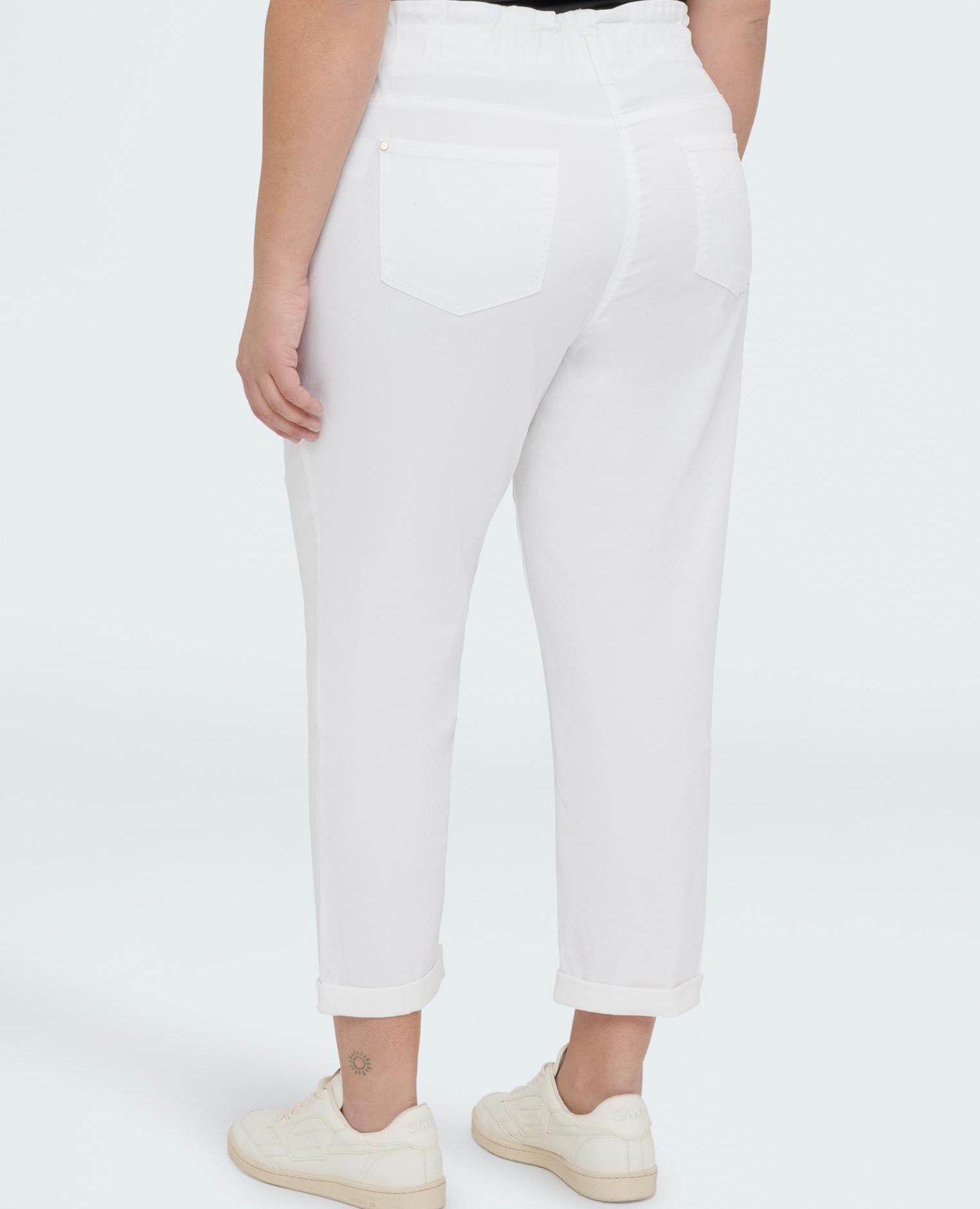Pantalones de mujer balloon de algodón dobladillo en el tobillo - Fiorella Rubino - Blanco Blanco-2
