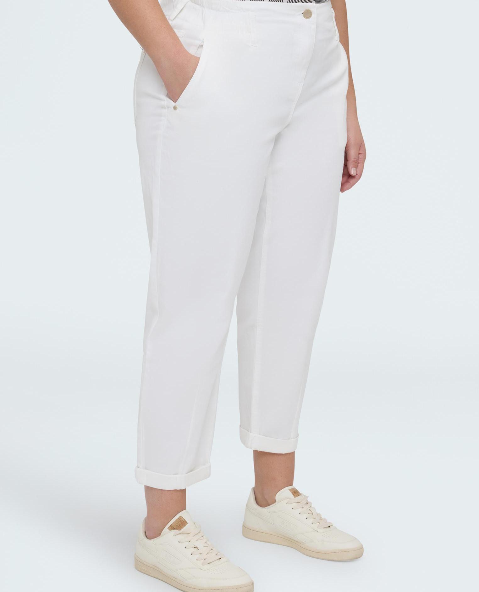 Pantalones de mujer balloon de algodón dobladillo en el tobillo - Fiorella Rubino - Blanco Blanco-3