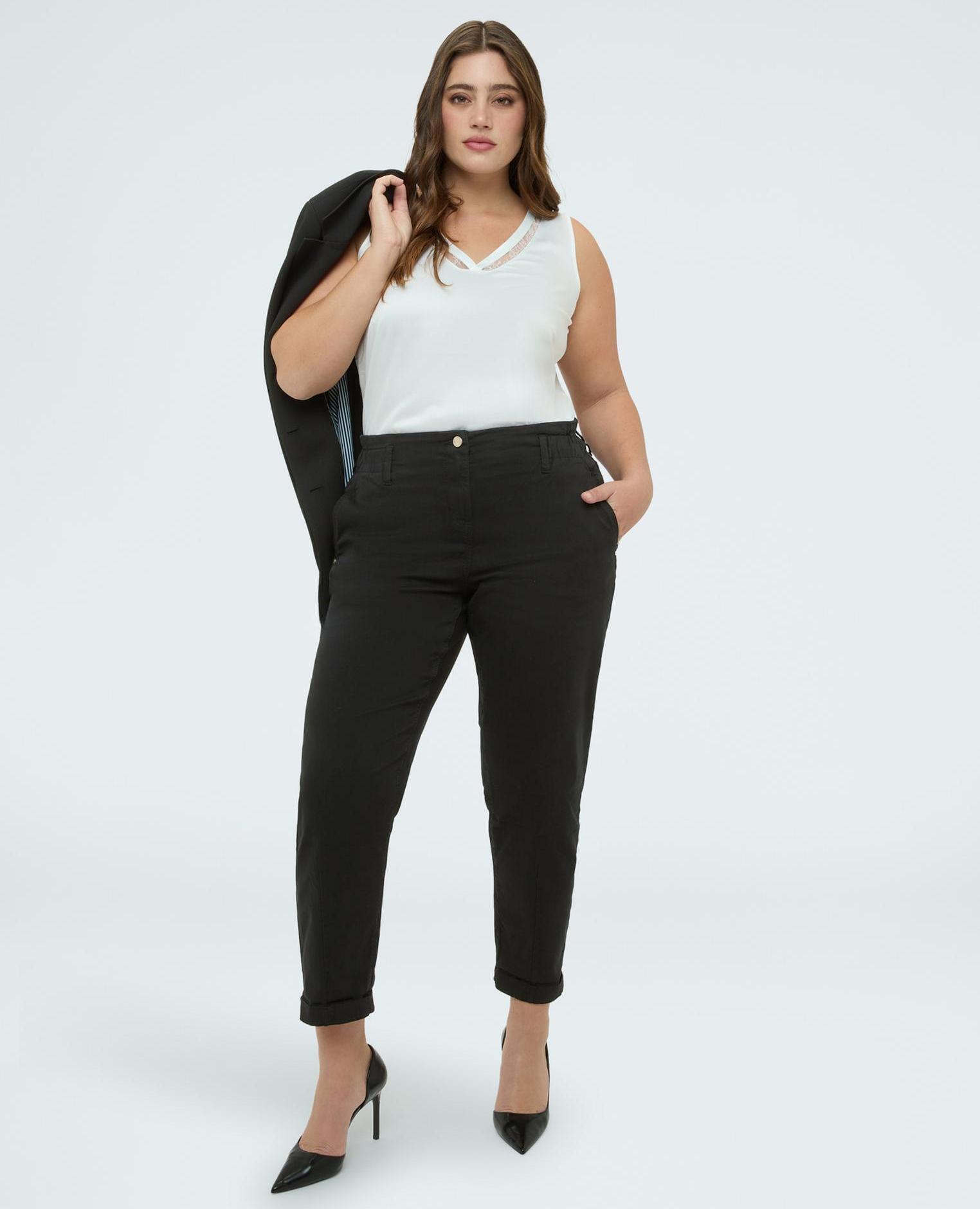 Pantalones de mujer balloon de algodón dobladillo en el tobillo - Fiorella Rubino - Negro Negro-3