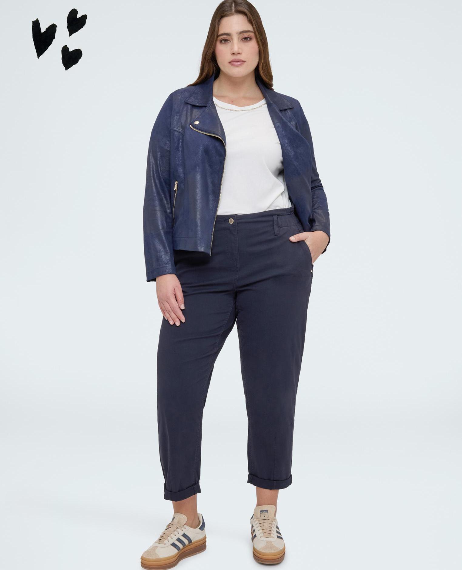 Pantalones de mujer balloon de algodón dobladillo en el tobillo - Fiorella Rubino - Azul Azul-1