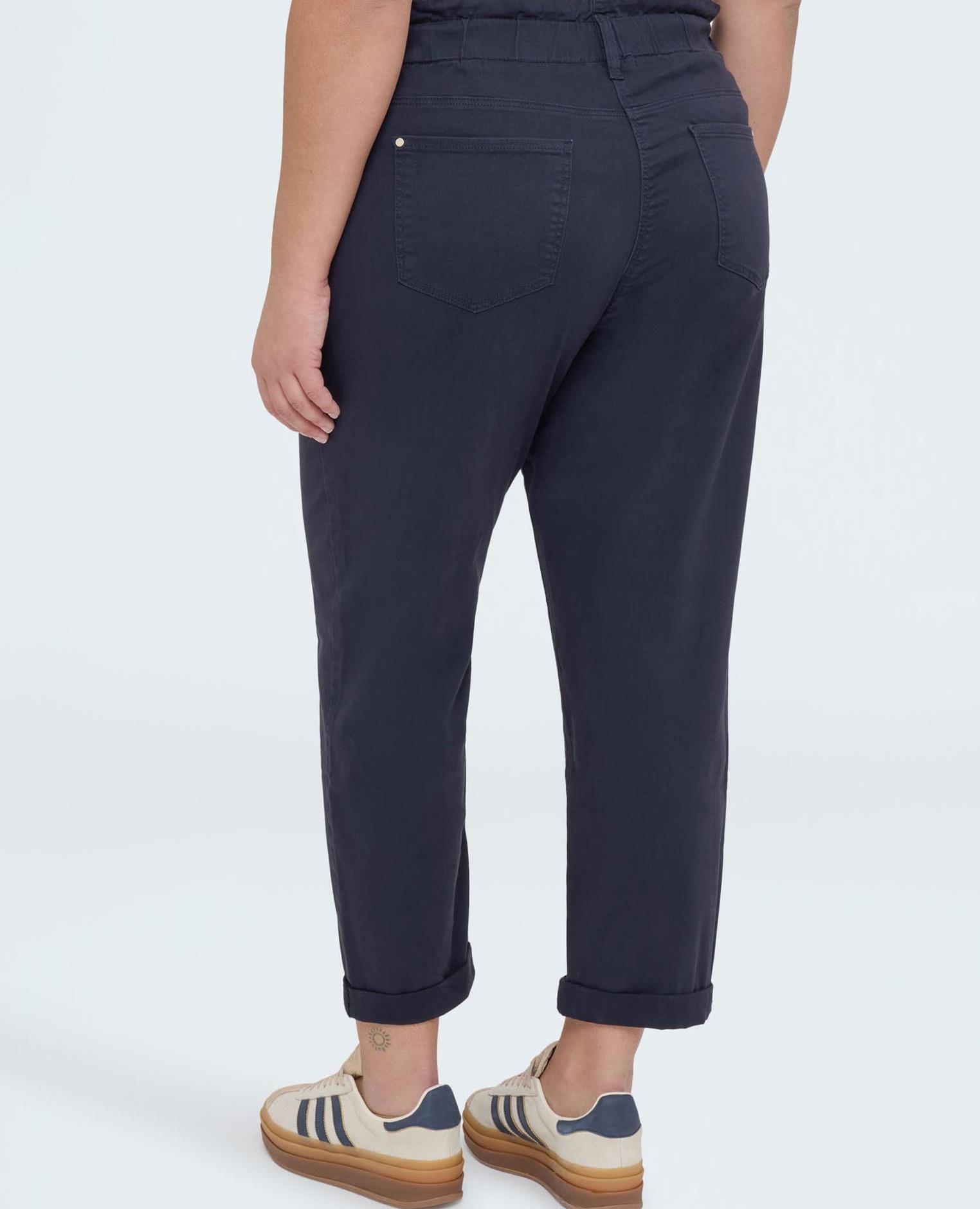 Pantalones de mujer balloon de algodón dobladillo en el tobillo - Fiorella Rubino - Azul Azul-2