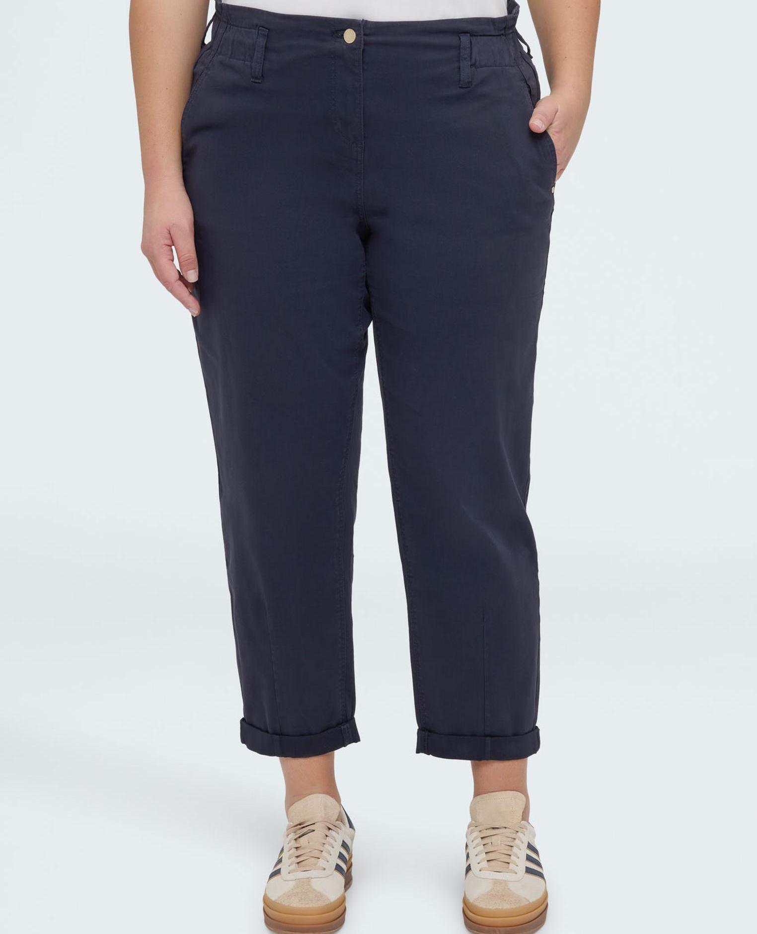 Pantalones de mujer balloon de algodón dobladillo en el tobillo - Fiorella Rubino - Azul Azul-3