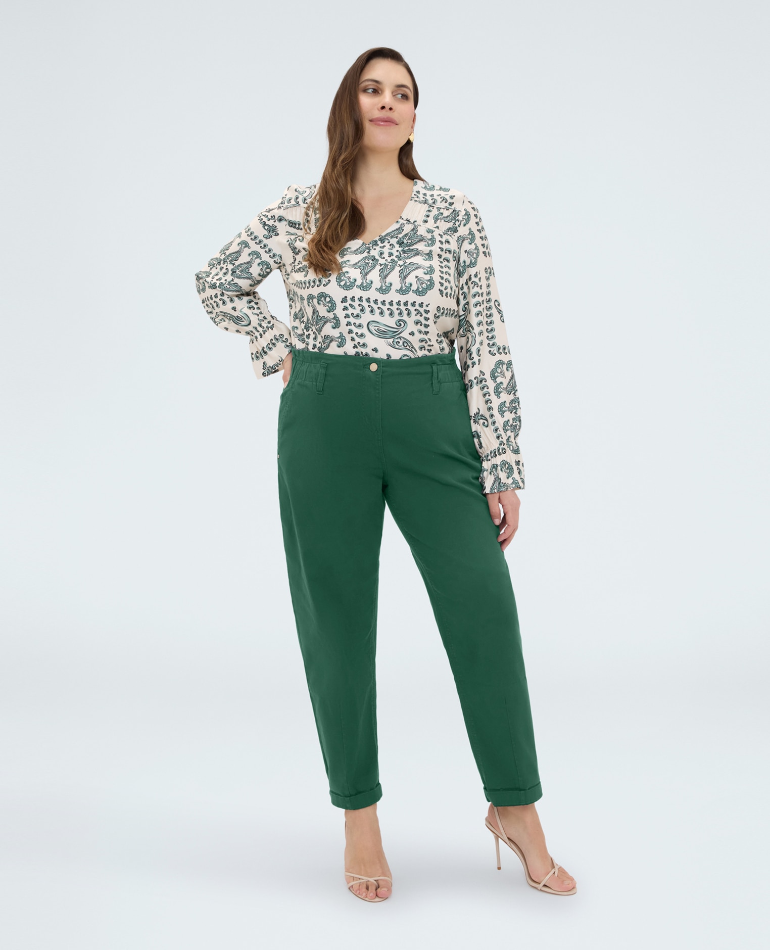 Pantalones de mujer balloon de algodón dobladillo en el tobillo - Fiorella Rubino - Verde Verde-1