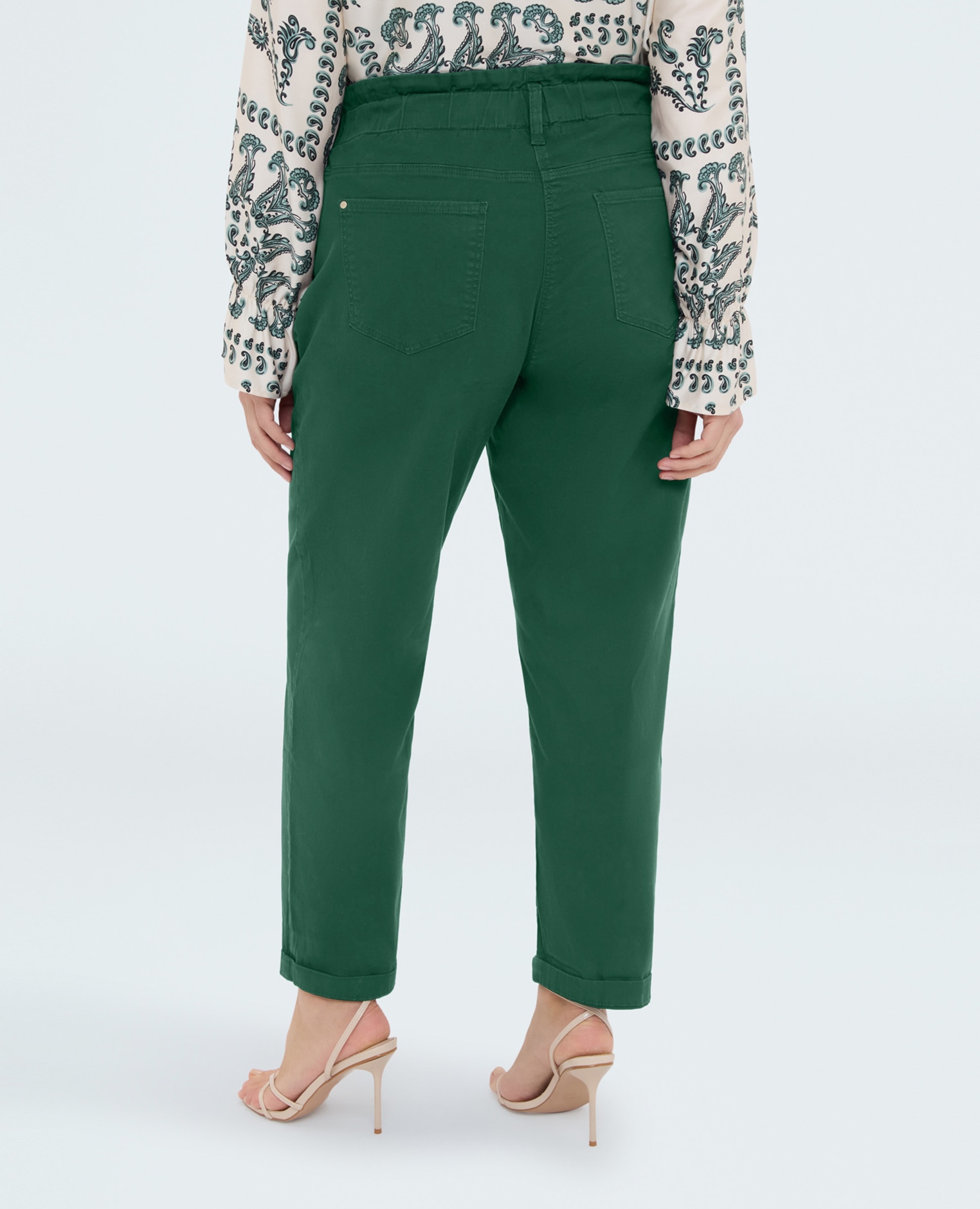Pantalones de mujer balloon de algodón dobladillo en el tobillo - Fiorella Rubino - Verde Verde-2