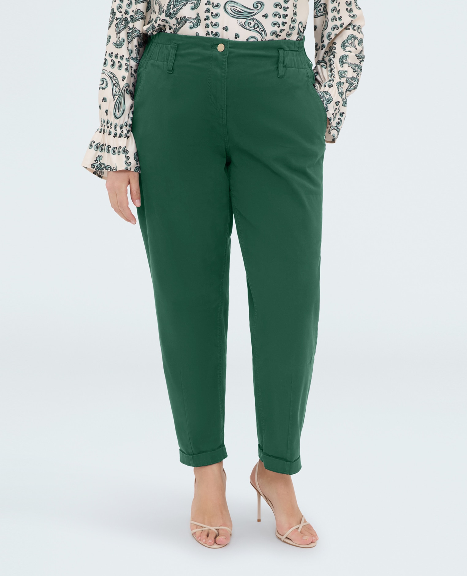 Pantalones de mujer balloon de algodón dobladillo en el tobillo - Fiorella Rubino - Verde Verde-3