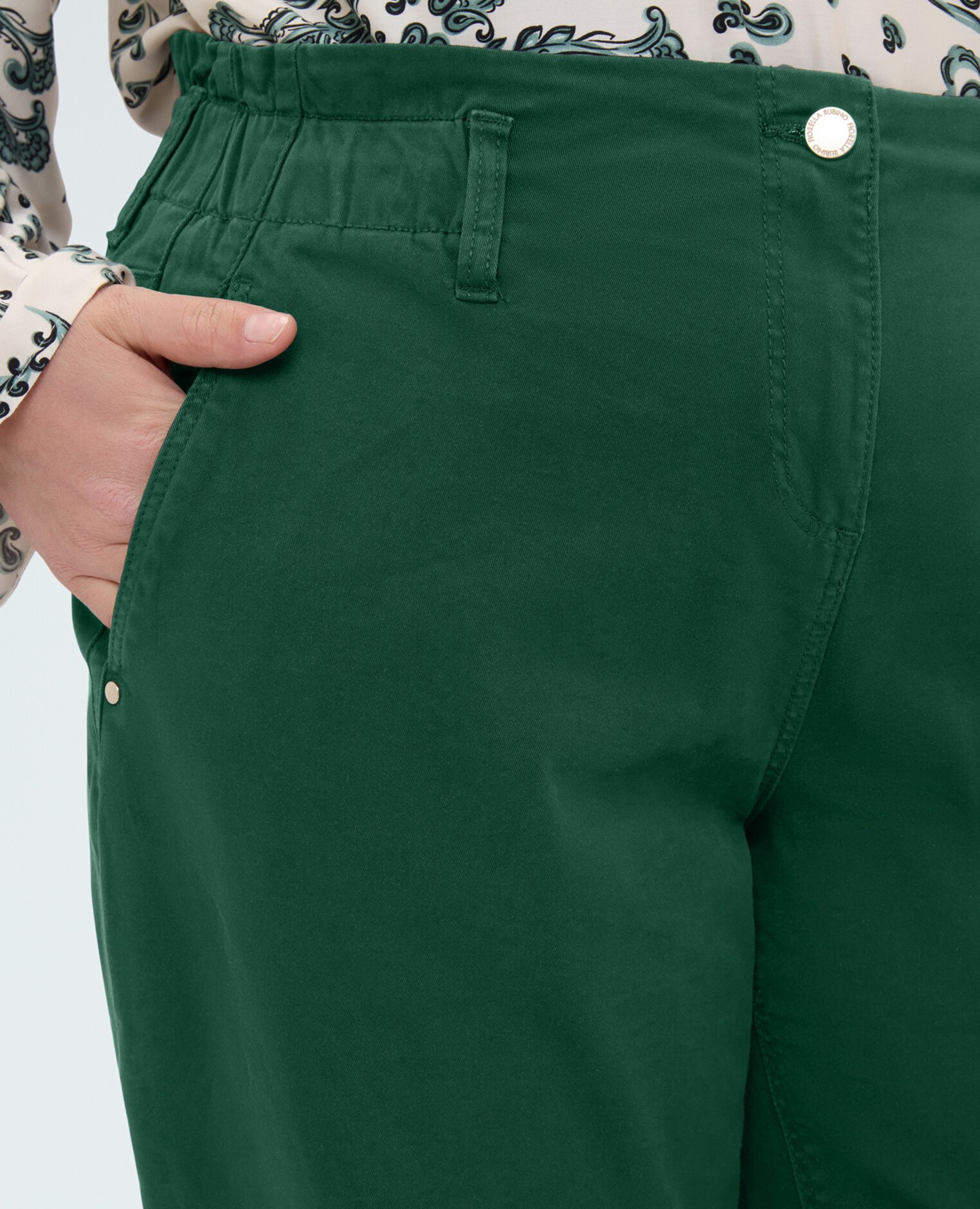 Pantalones de mujer balloon de algodón dobladillo en el tobillo - Fiorella Rubino - Verde Verde-4
