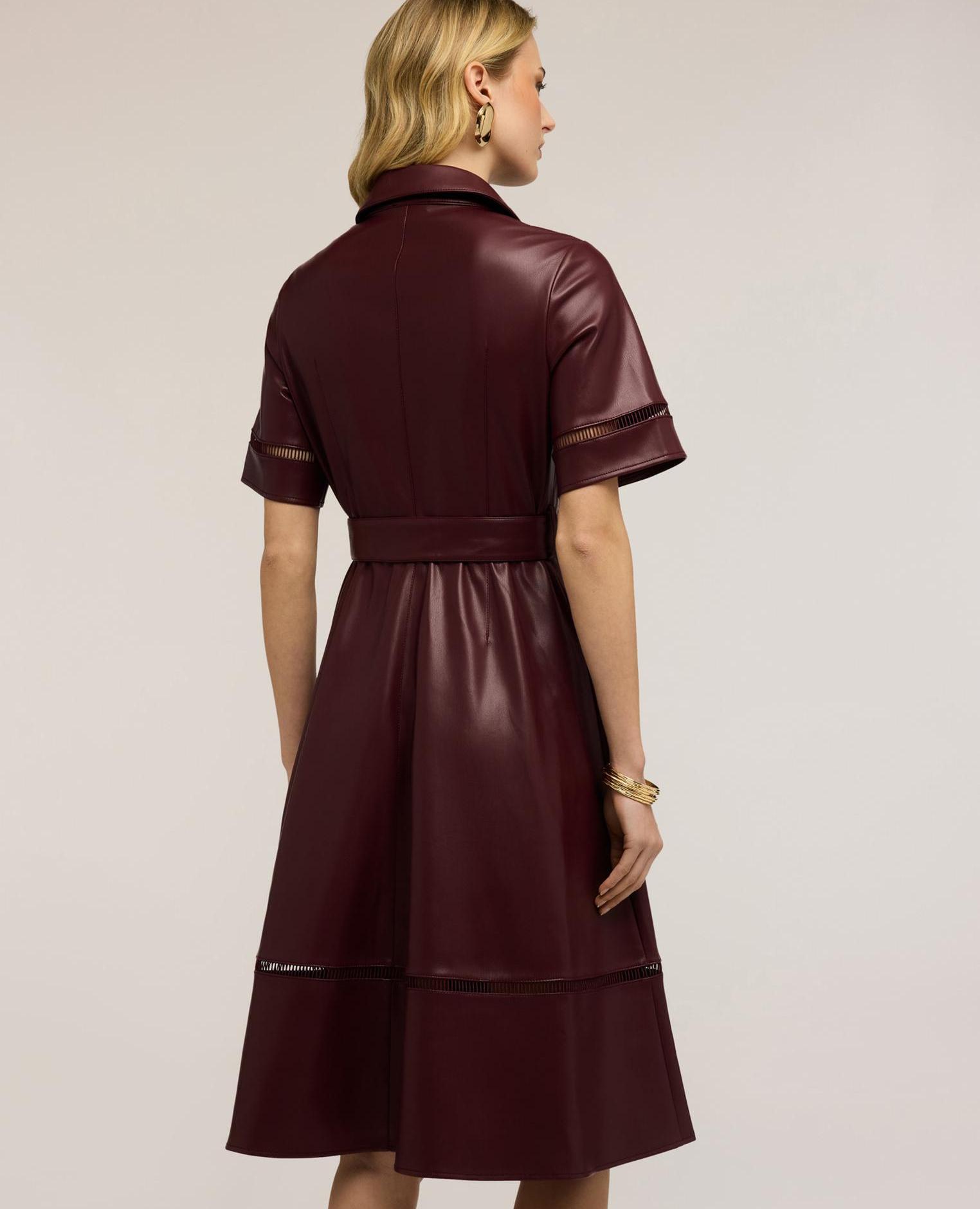 Vestido camisero con detalles calados abertura frontal con botones de presión cinturón en la cintura desmontable - Motivi - Burdeos Burdeos-2