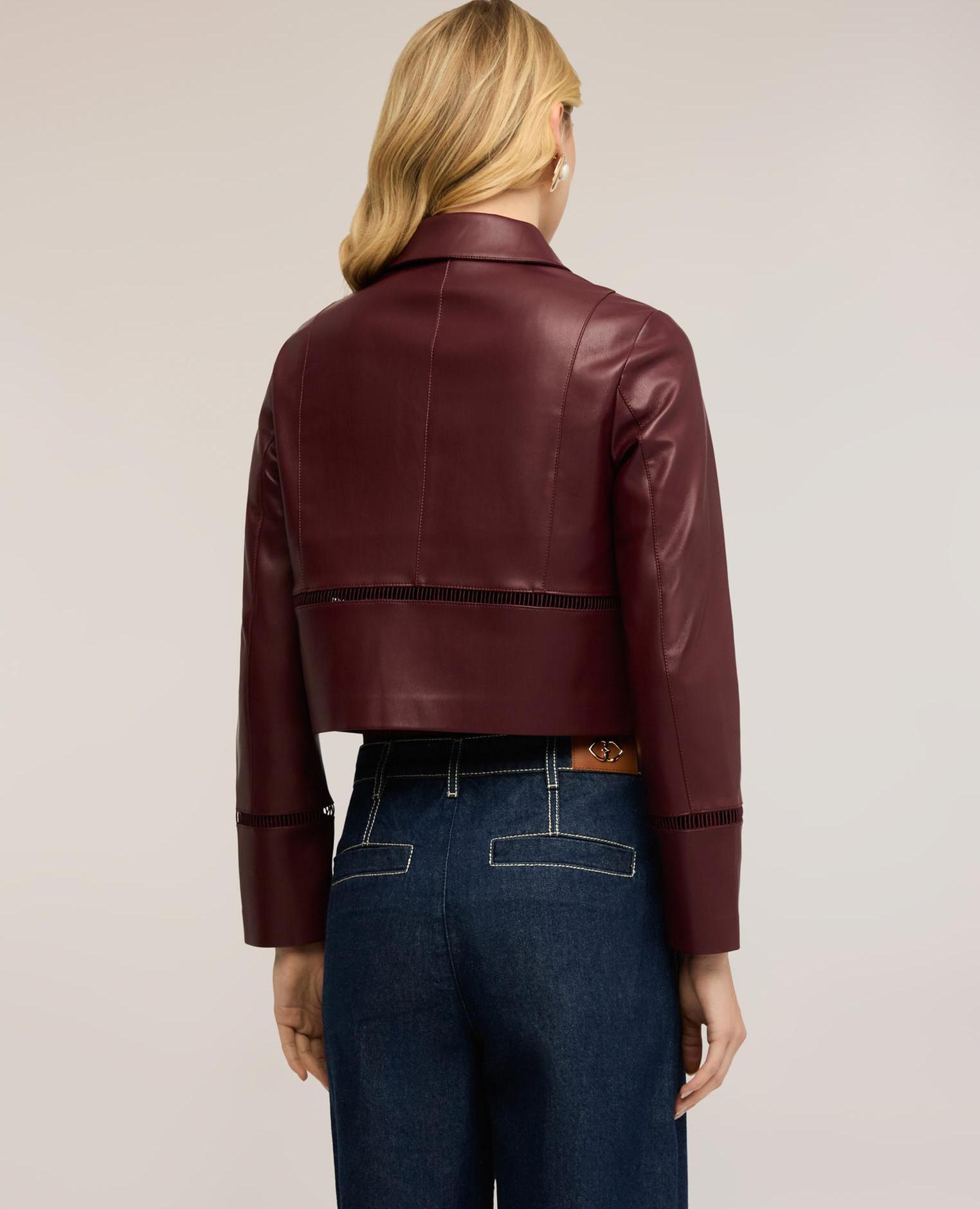 Chaqueta de mujer cropped con detalles perforados modelo corto - Motivi - Burdeos Burdeos-2