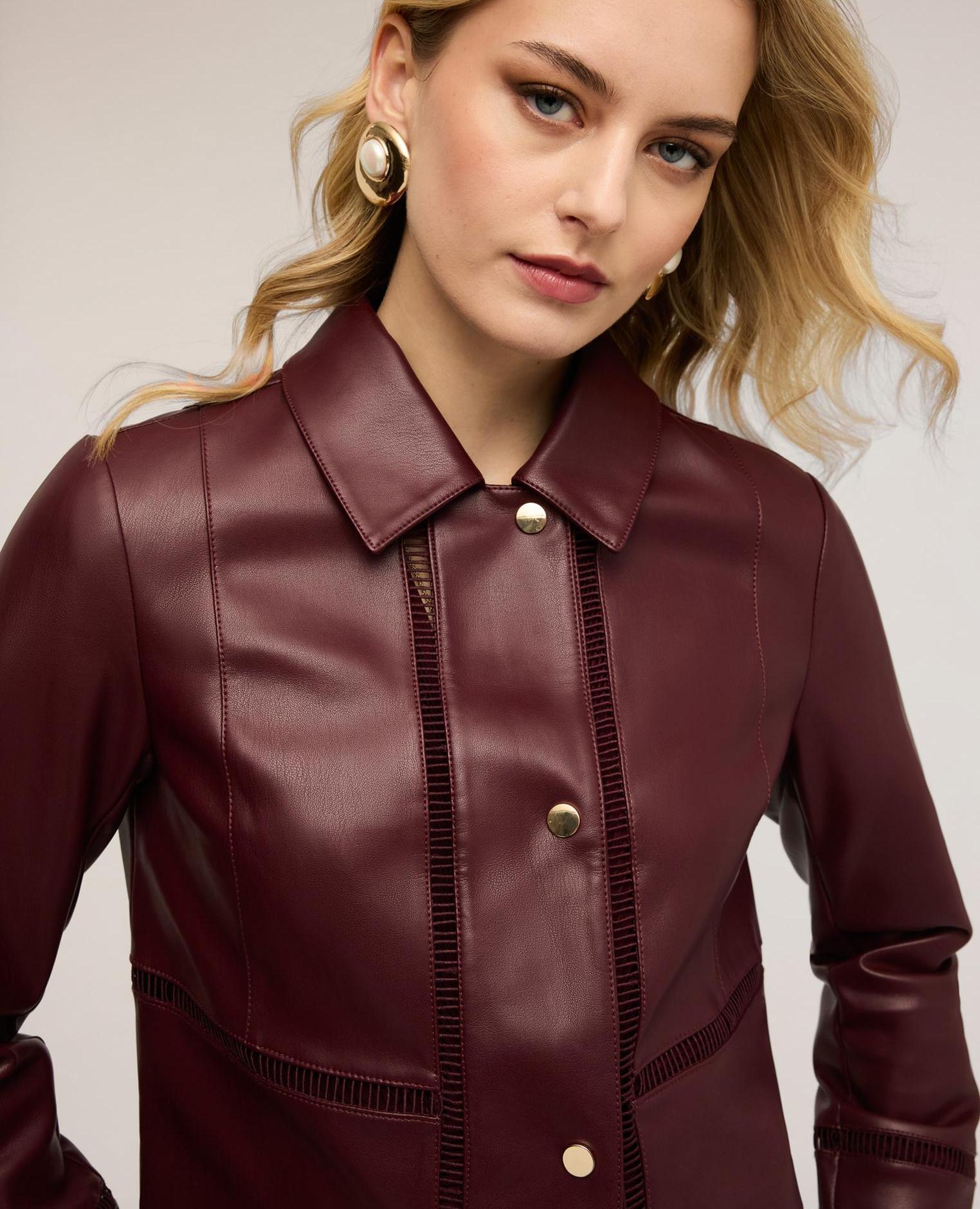 Chaqueta de mujer cropped con detalles perforados modelo corto - Motivi - Burdeos Burdeos-4
