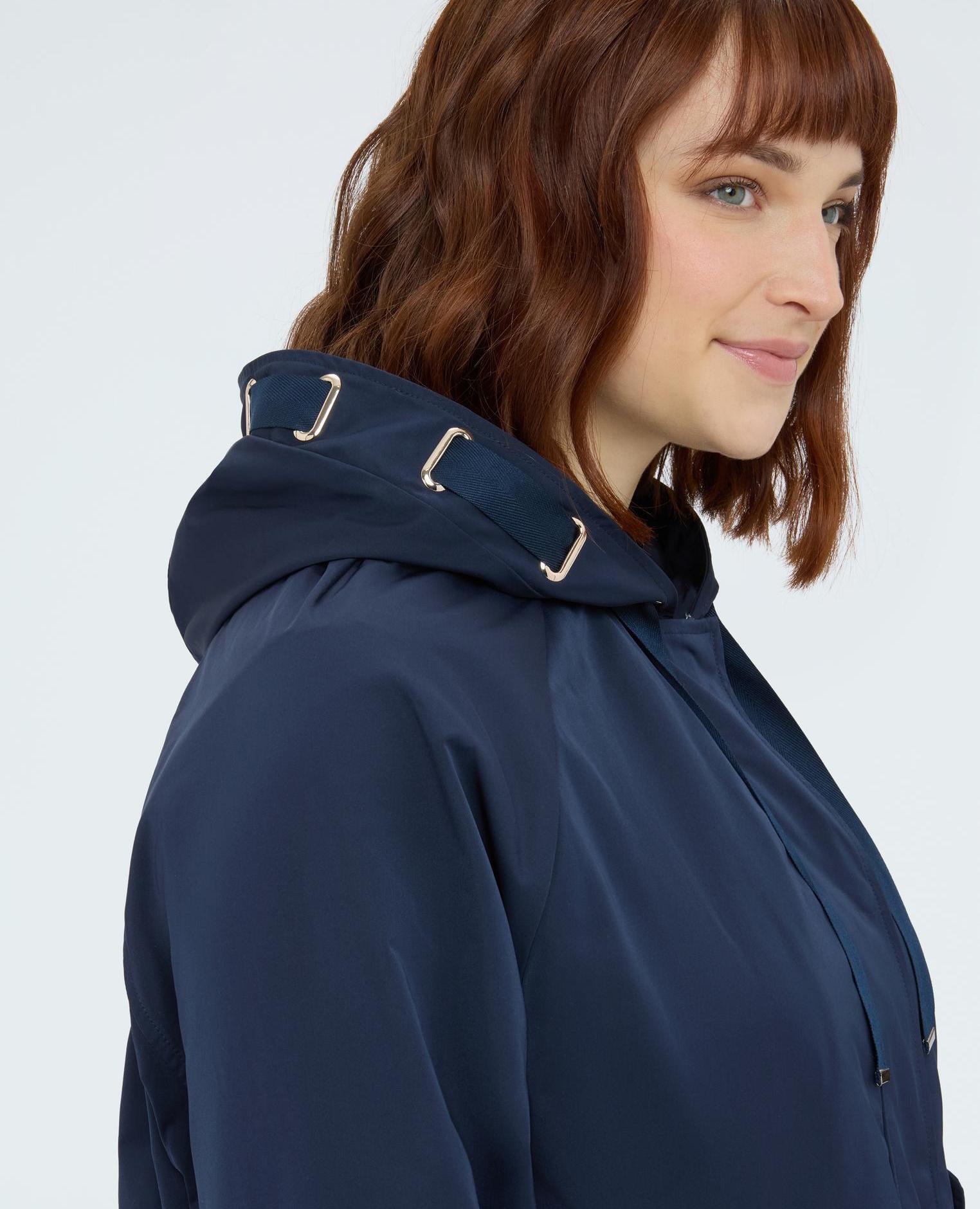 Parka de mujer con capucha y maxi cordón dos amplios bolsillos aplicados en la parte delantera - Fiorella Rubino - Azul Azul-3