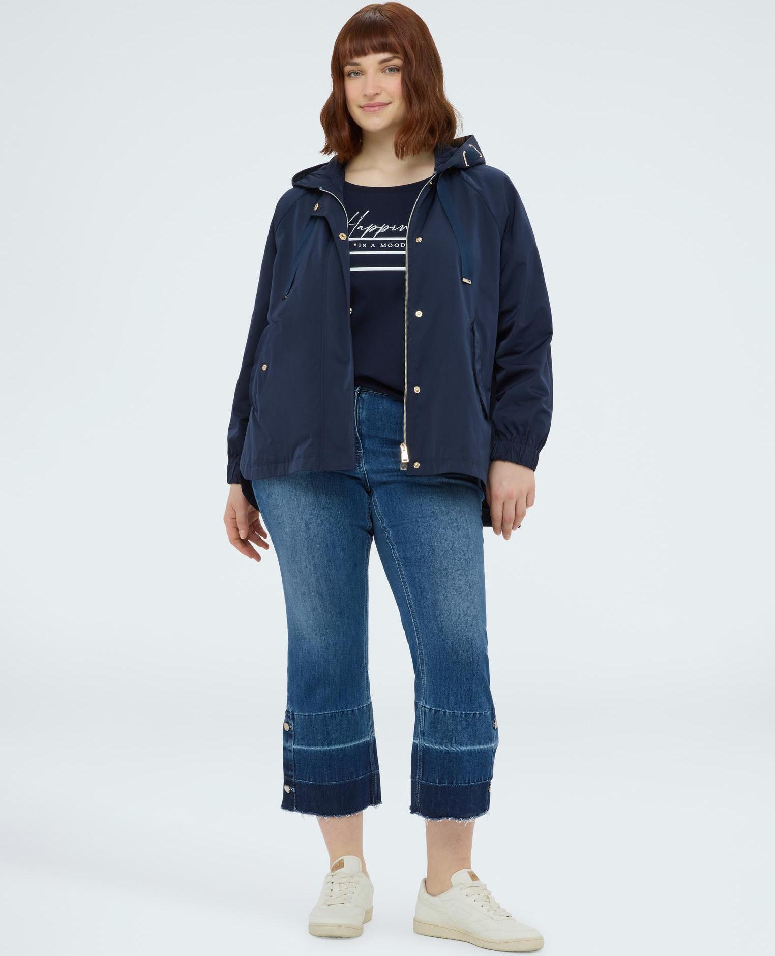 Parka de mujer con capucha y maxi cordón dos amplios bolsillos aplicados en la parte delantera - Fiorella Rubino - Azul Azul-4