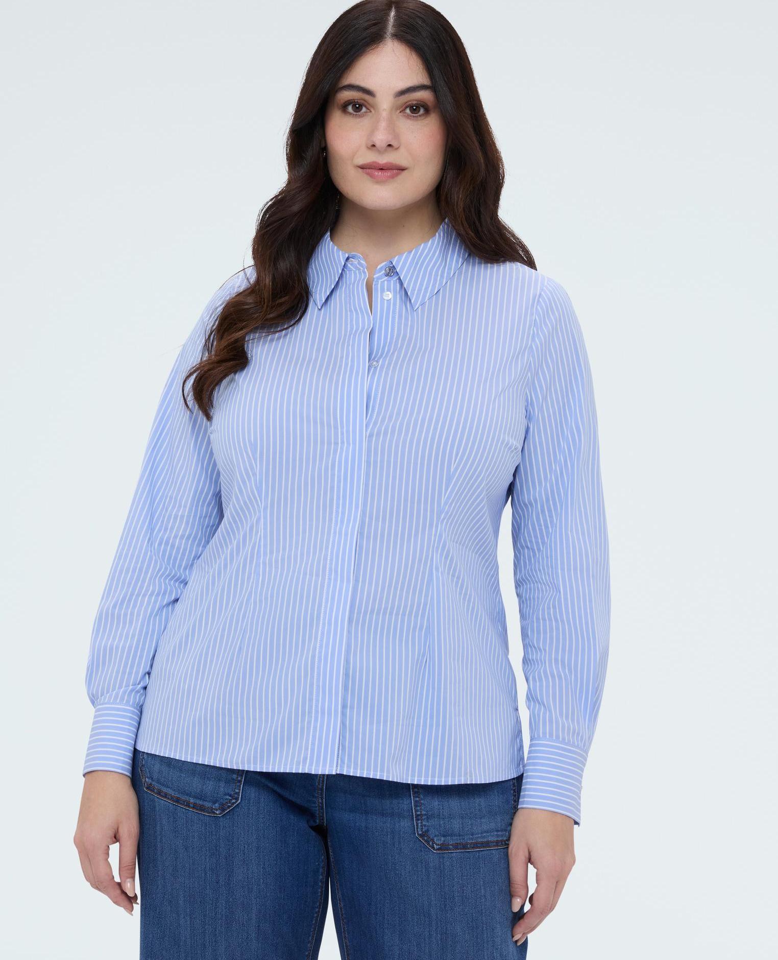 Fiorella Rubino - Camisa de mujer a rayas de algodón cuello clásico y mangas largas con puños.