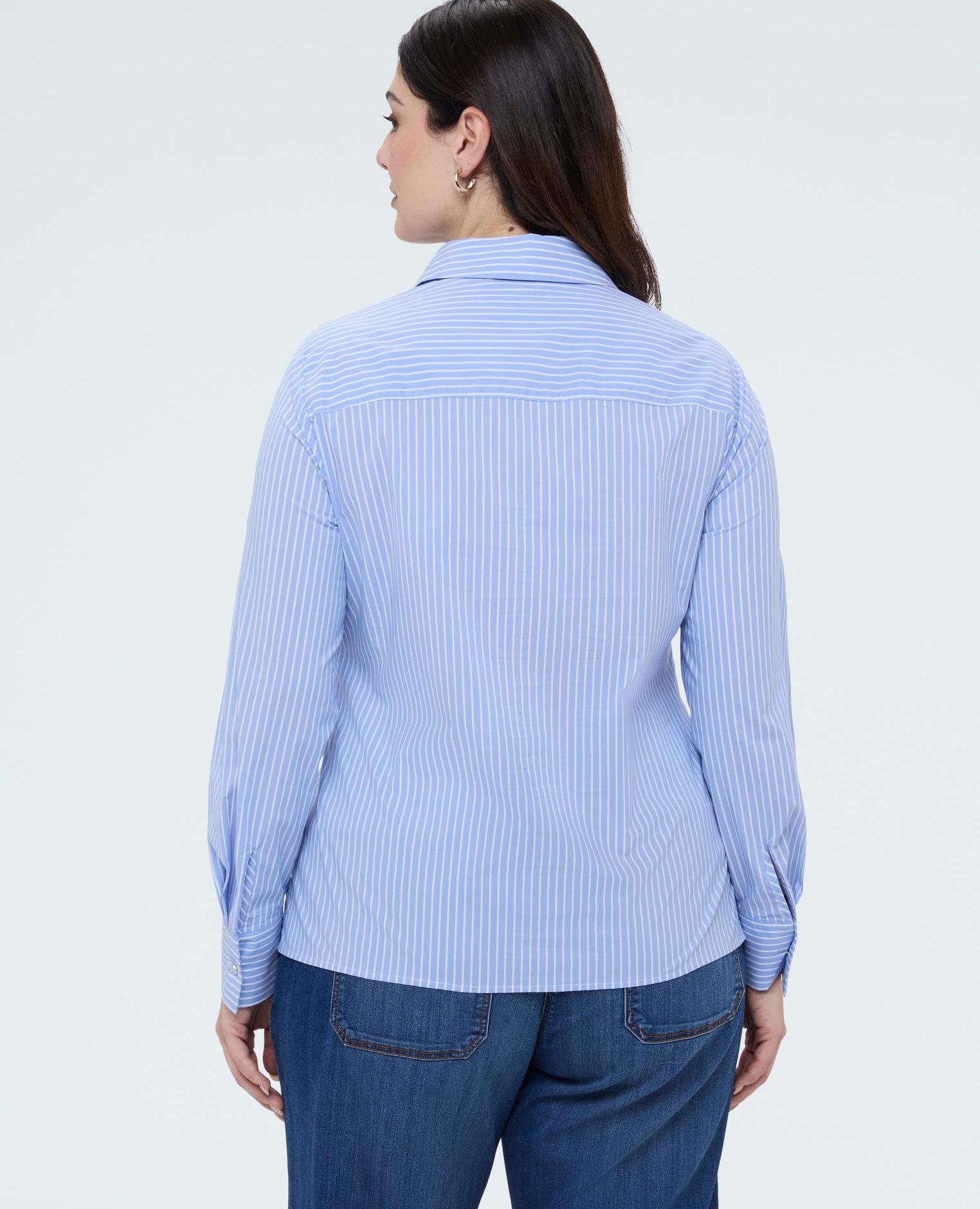 Camisa de mujer a rayas de algodón cuello clásico y mangas largas con puños - Fiorella Rubino - Azul claro Azul claro-2