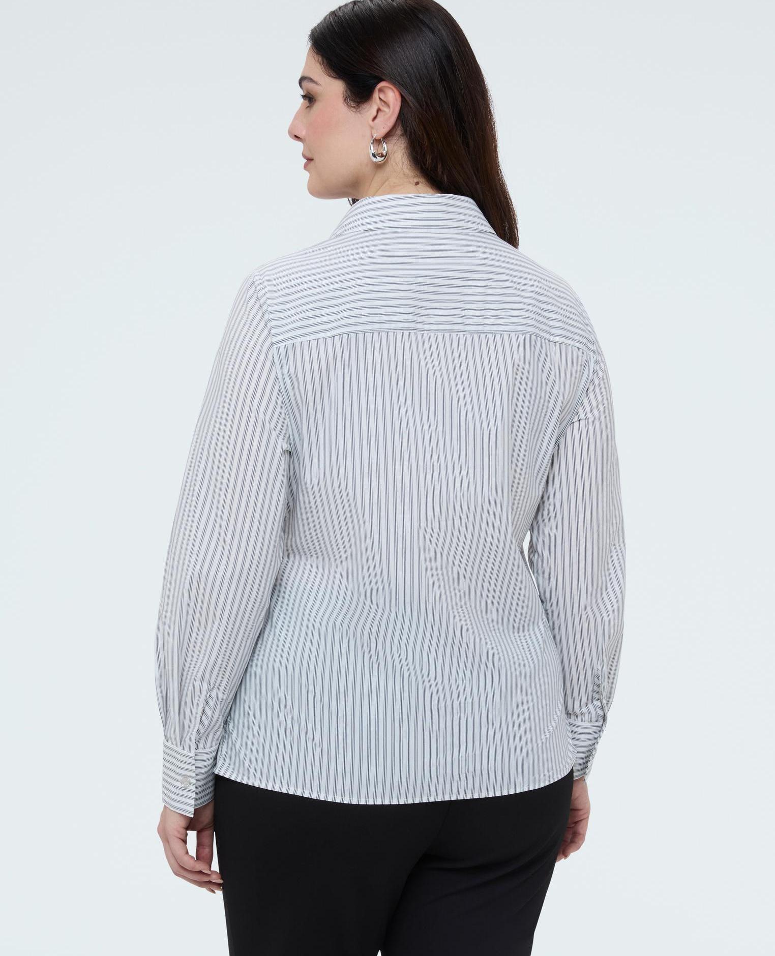 Camisa de mujer a rayas de algodón cuello clásico y mangas largas con puños - Fiorella Rubino - Gris Gris-2