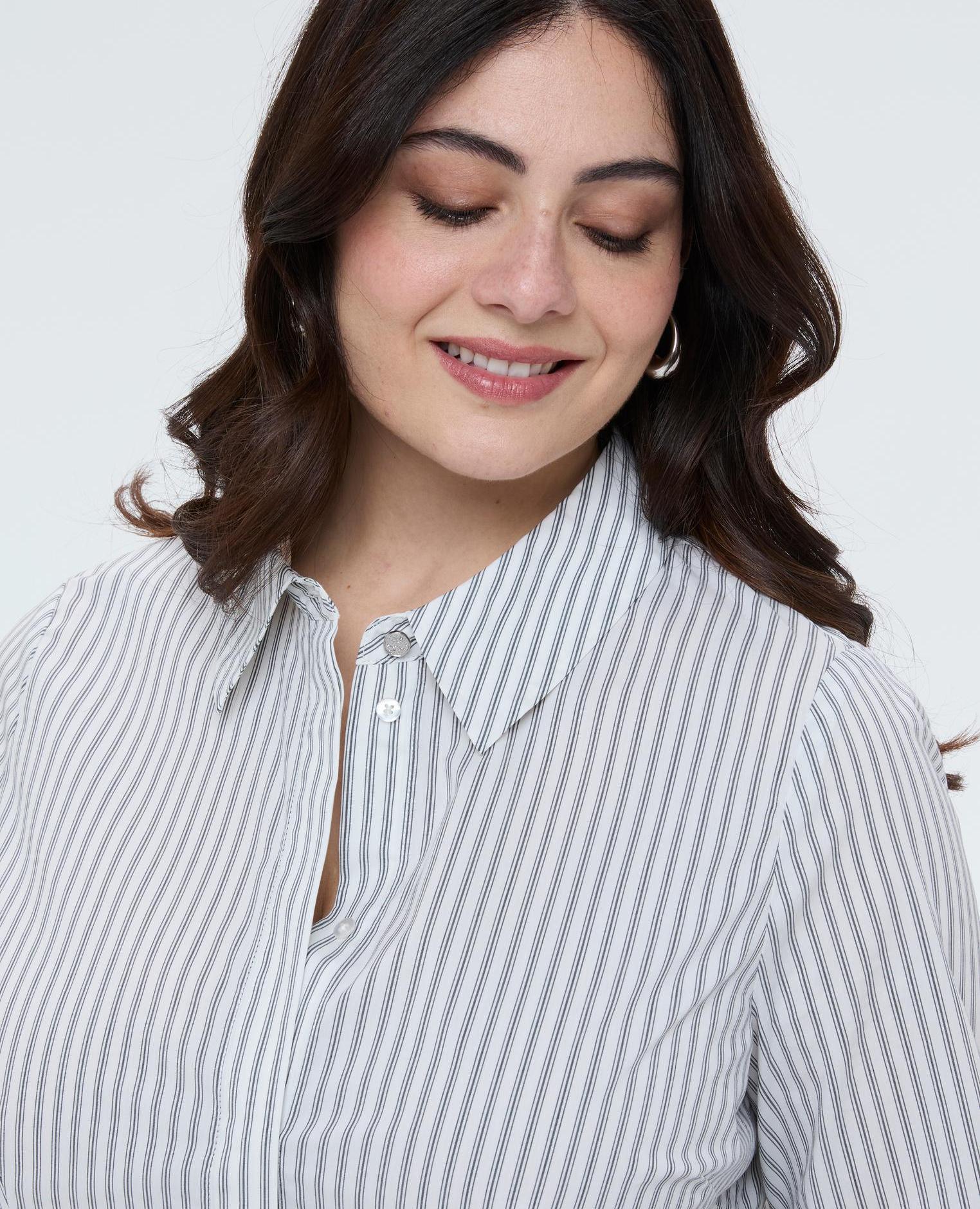 Camisa de mujer a rayas de algodón cuello clásico y mangas largas con puños - Fiorella Rubino - Gris Gris-3