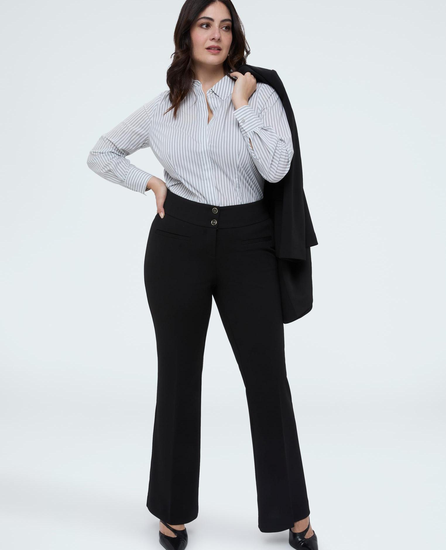 Camisa de mujer a rayas de algodón cuello clásico y mangas largas con puños - Fiorella Rubino - Gris Gris-4