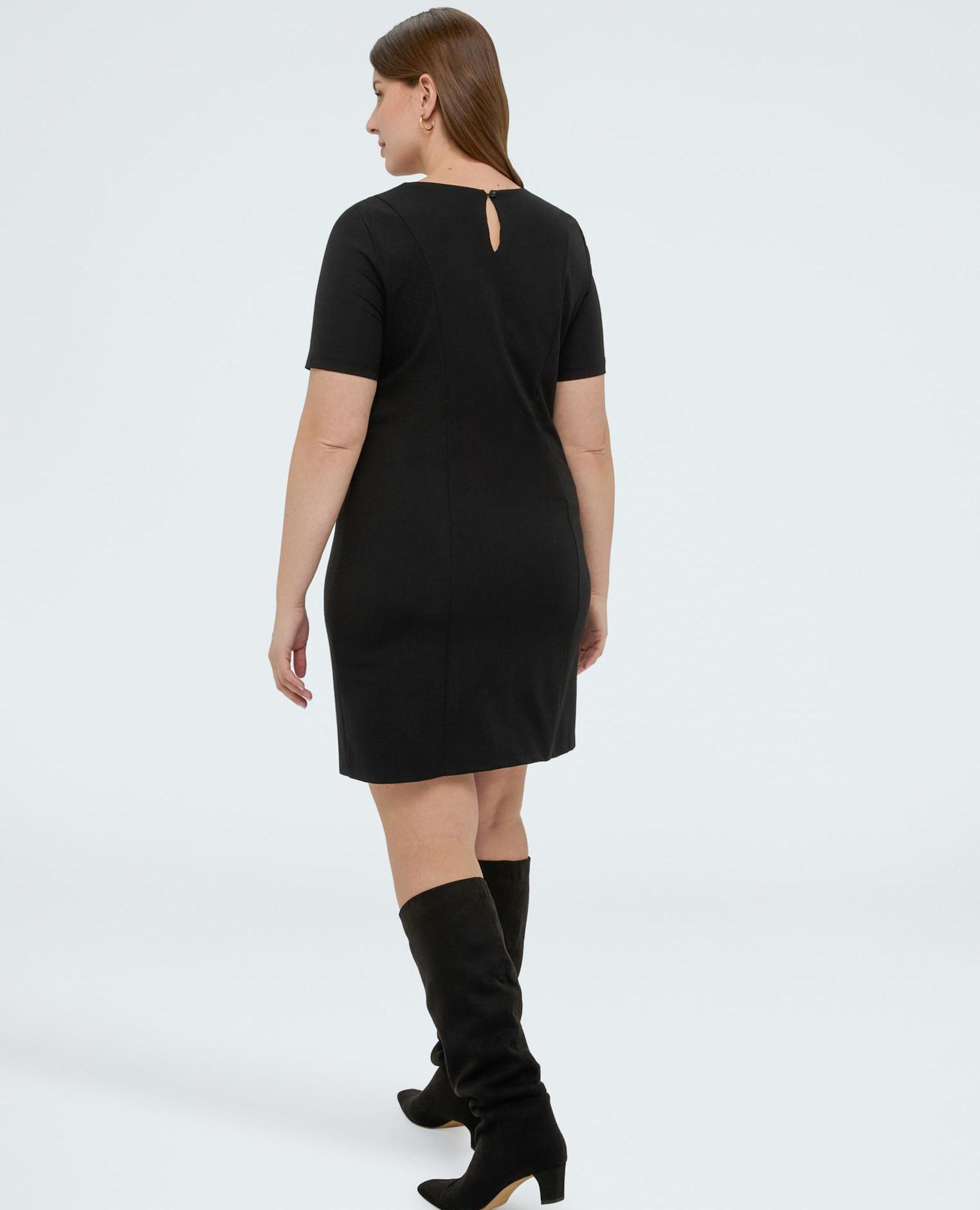 Vestido corto en punto milano con ojales y mangas cortas - Fiorella Rubino - Negro Negro-2