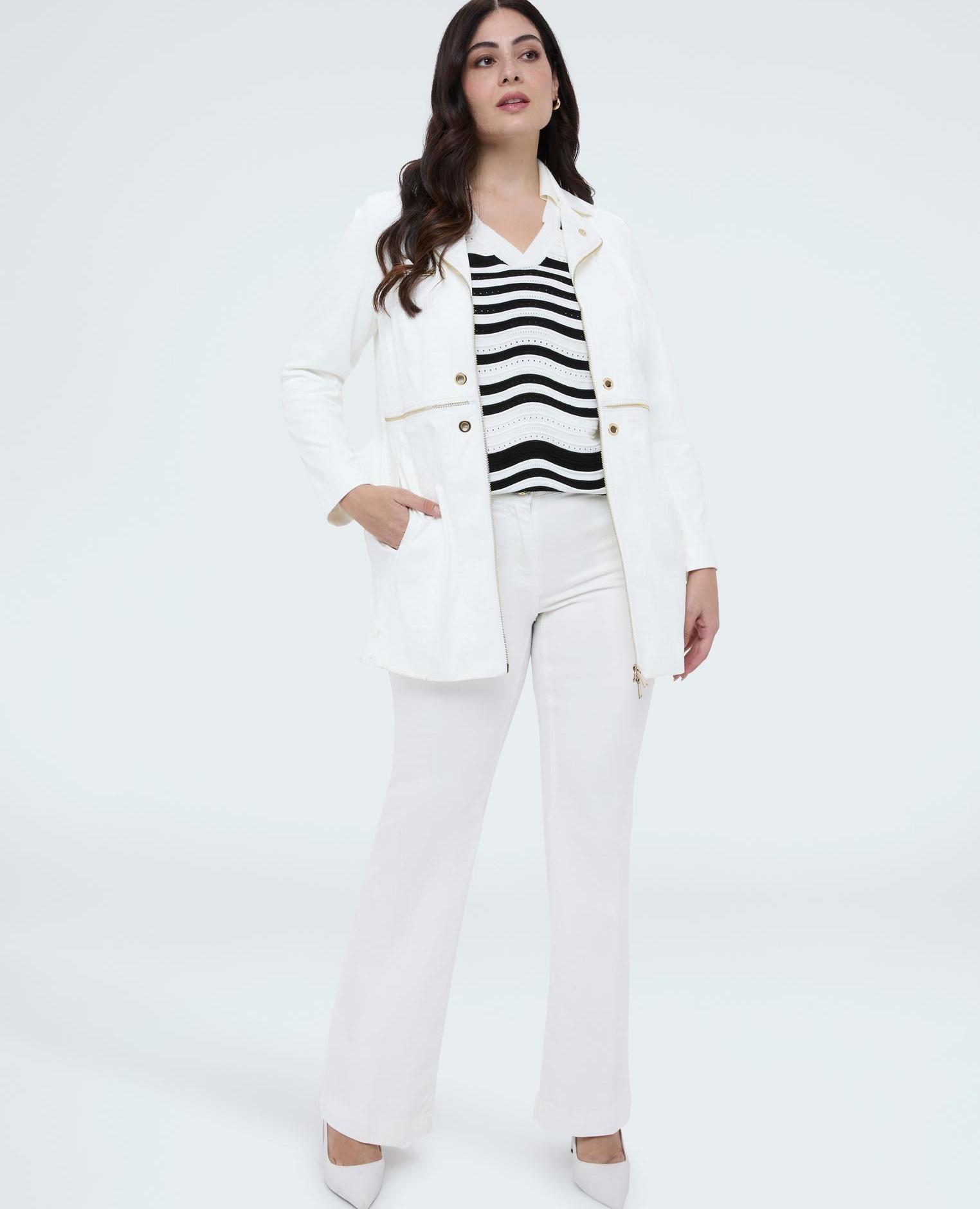 Abrigo de mujer soft touch con cremalleras decorativas - Fiorella Rubino - Blanco Blanco-3