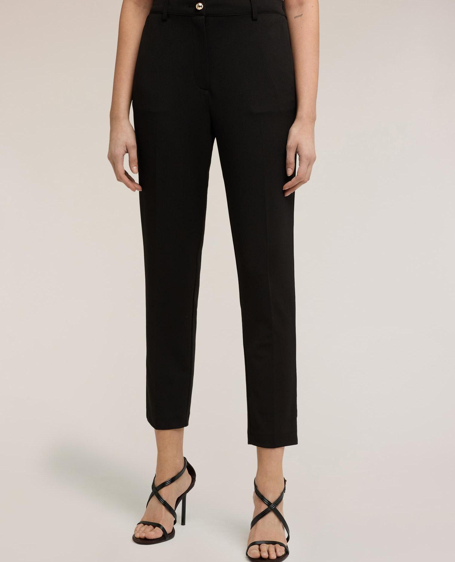 Pantalones de mujer chino en jersey crêpe cierre frontal con botón y cremallera - Motivi - Negro Negro-3