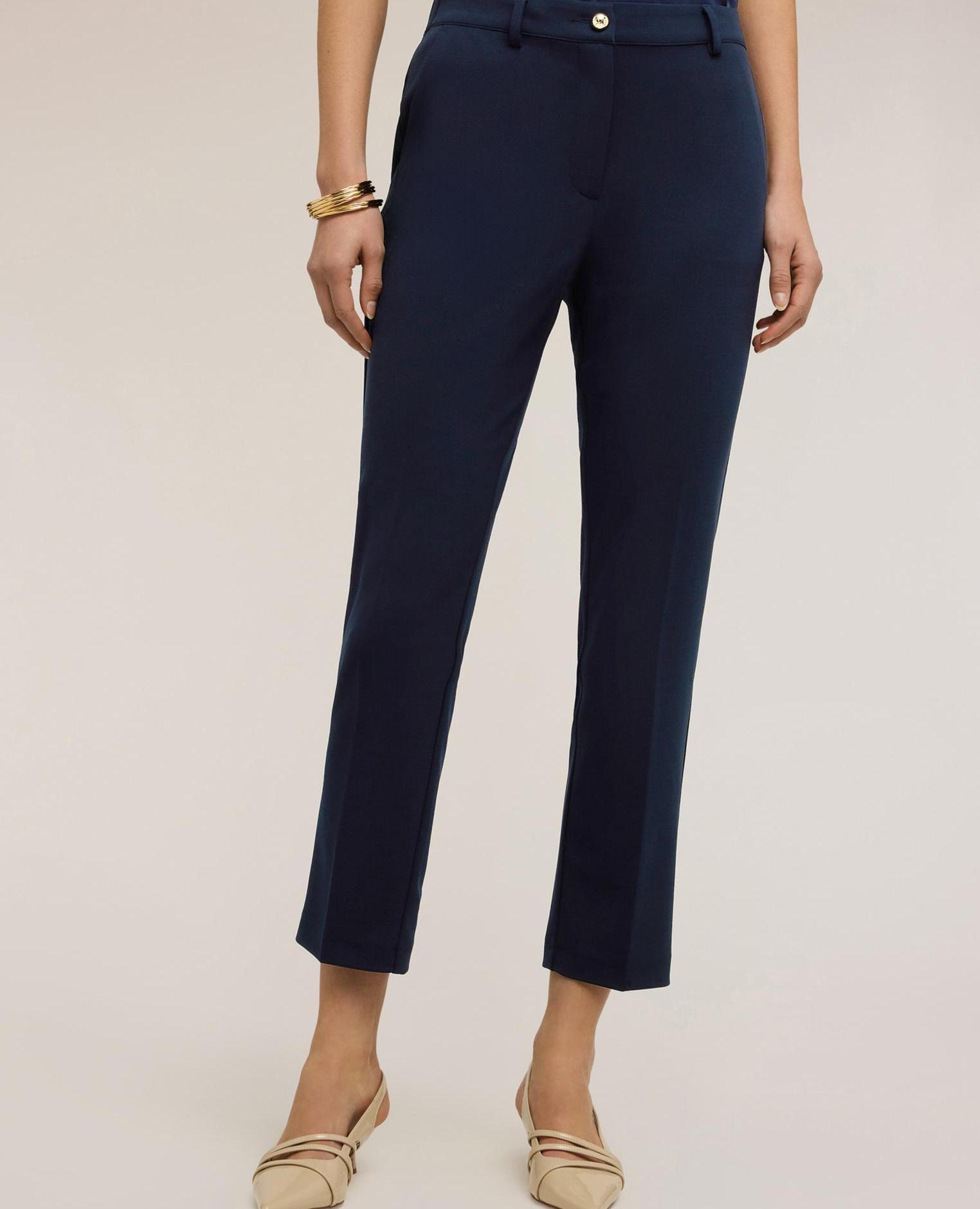 Pantalones de mujer chino en jersey crêpe cierre frontal con botón y cremallera - Motivi - Azul Azul-3