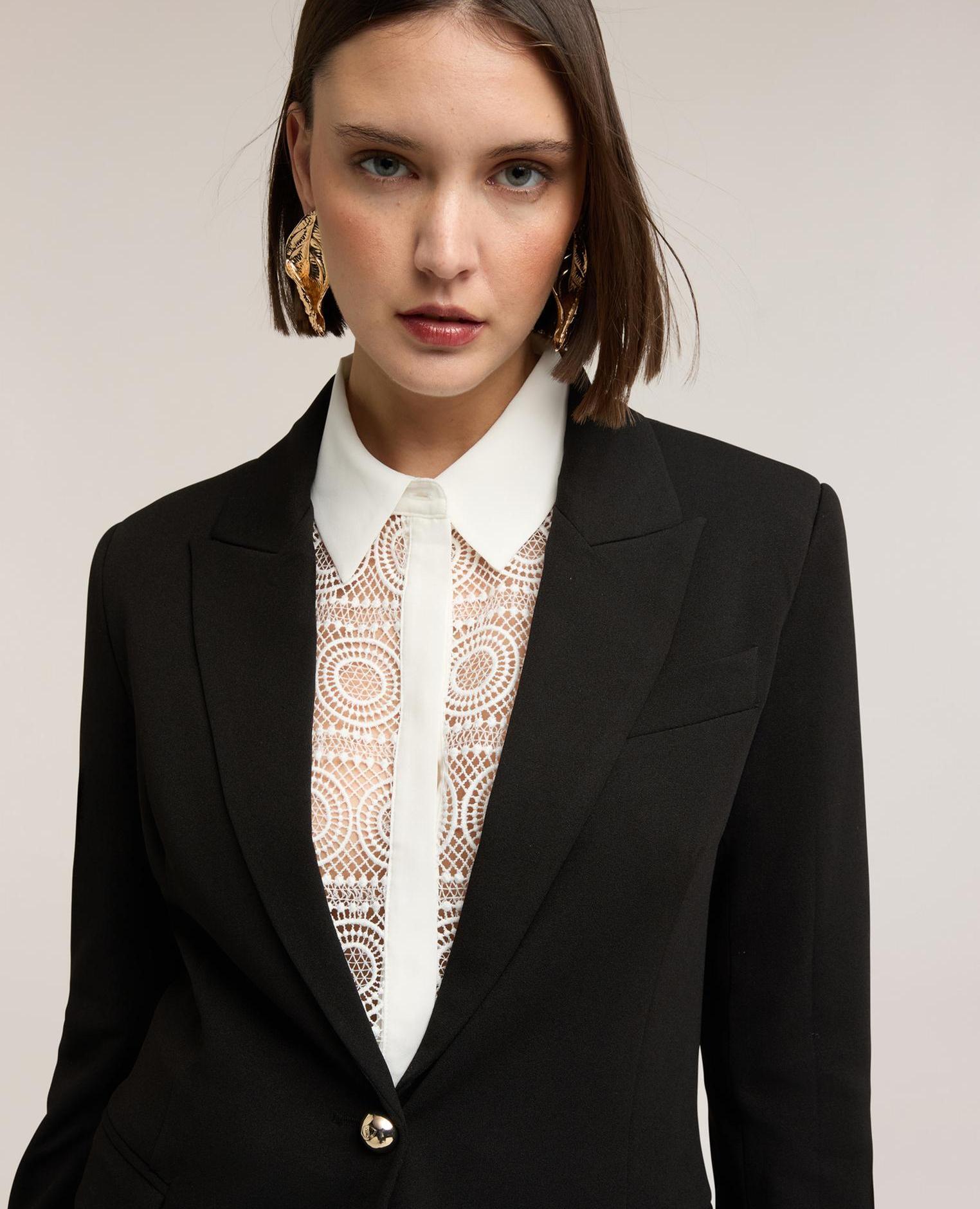 Blazer de mujer de un botón con forro interno a rayas - Motivi - Negro Negro-3