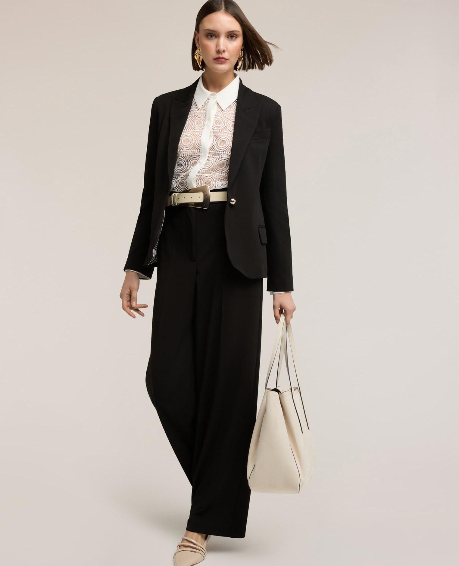 Blazer de mujer de un botón con forro interno a rayas - Motivi - Negro Negro-4