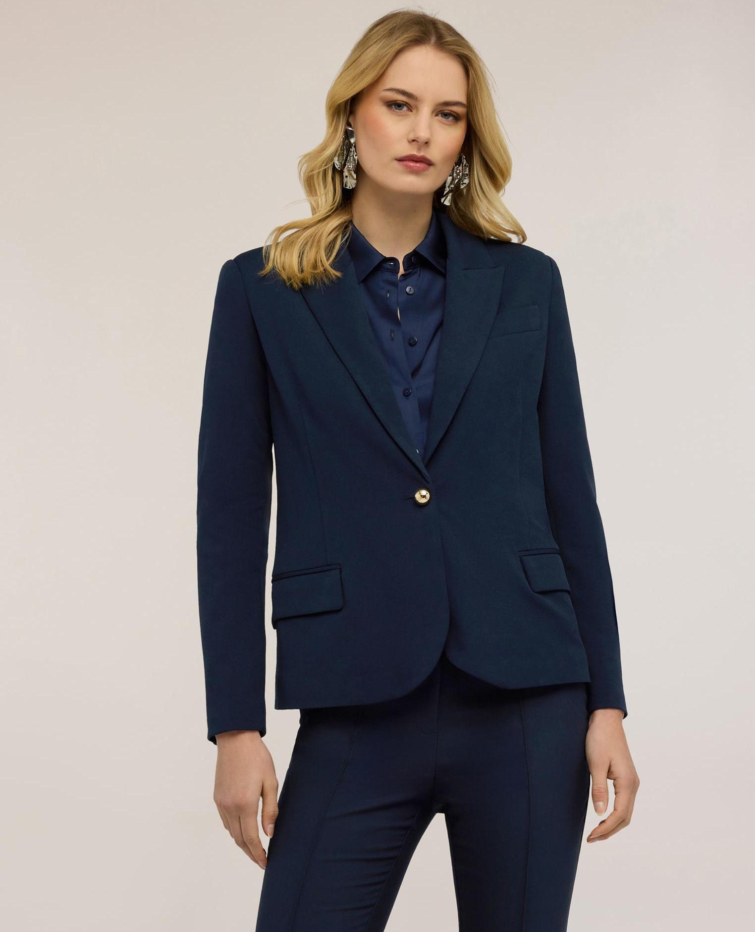 Blazer de mujer de un botón con forro interno a rayas - Motivi - Azul Azul-1