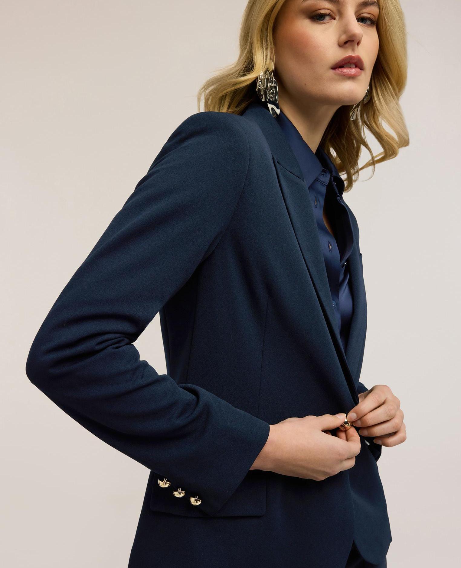 Blazer de mujer de un botón con forro interno a rayas - Motivi - Azul Azul-3