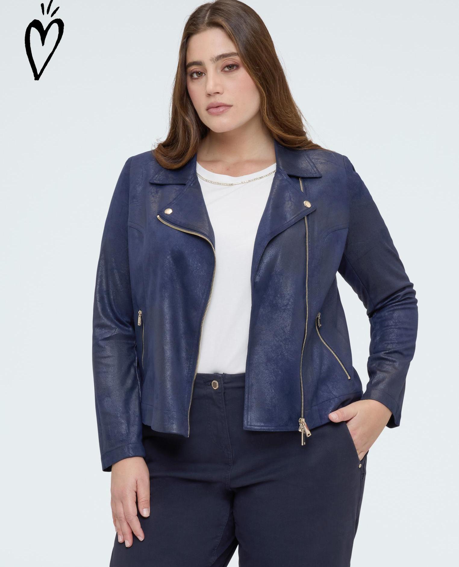 Chaqueta de mujer biker con cremallera asimétrica - Fiorella Rubino - Azul Azul-1