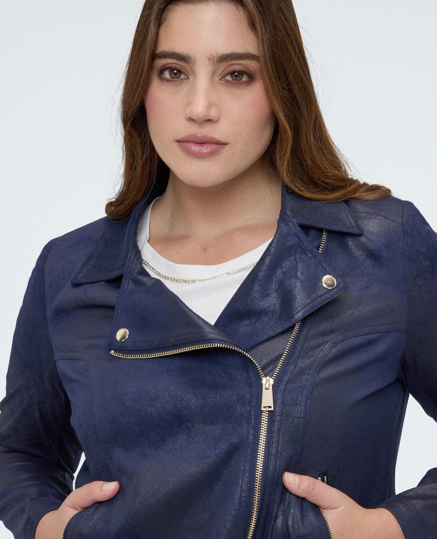 Chaqueta de mujer biker con cremallera asimétrica - Fiorella Rubino - Azul Azul-3