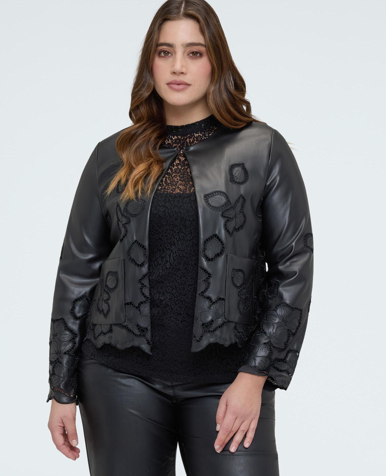Chaqueta de mujer en tejido revestido con motivos florales - Fiorella Rubino - Negro Negro-1