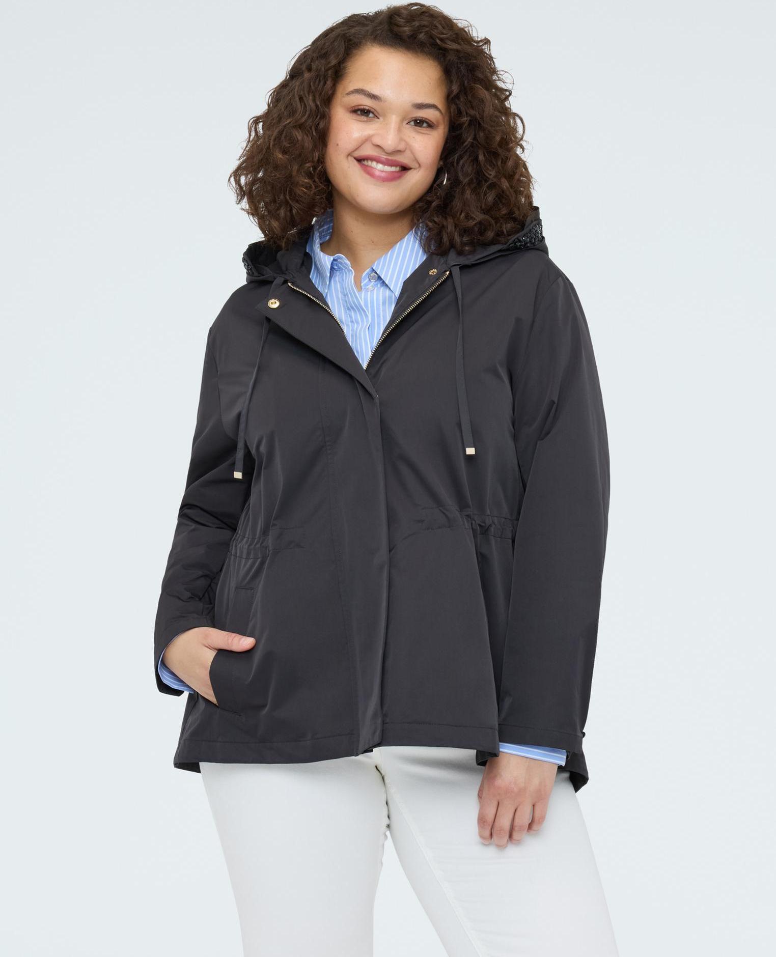 Parka de mujer con capucha y aplicaciones cierre con cremallera y botones - Fiorella Rubino - Negro Negro-1