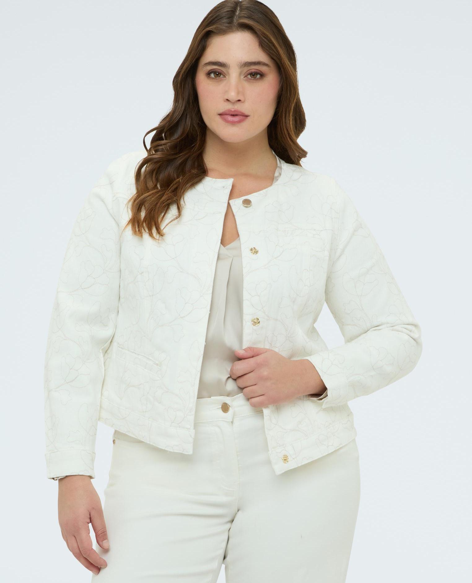 Chaqueta de mujer de denim blanco con bordado floral - Fiorella Rubino - Blanco Blanco-1