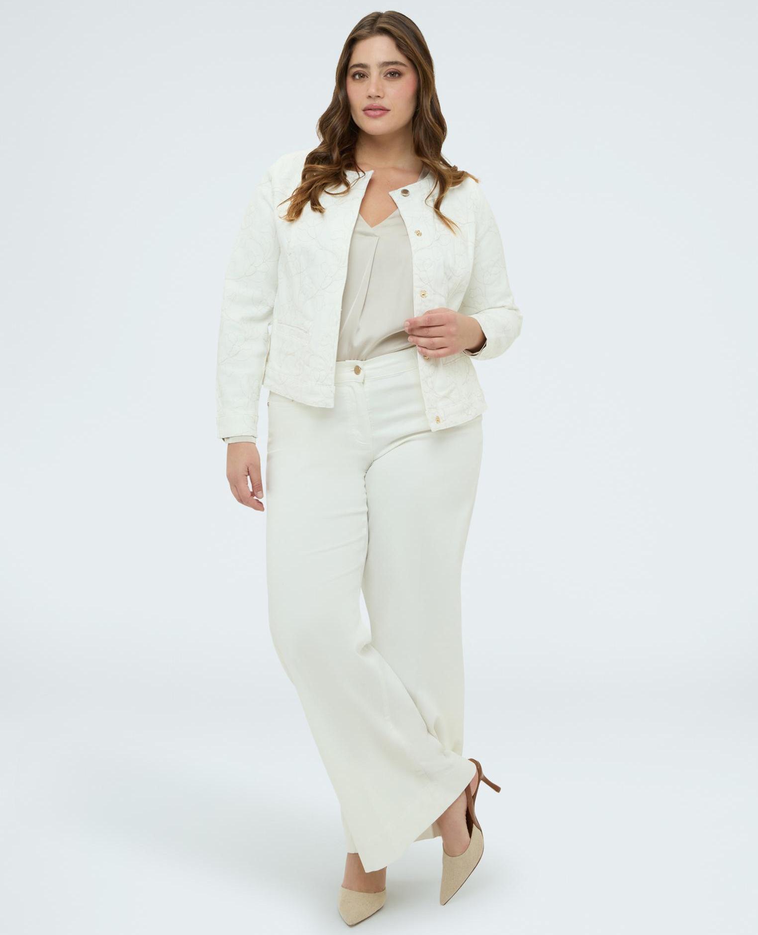 Chaqueta de mujer de denim blanco con bordado floral - Fiorella Rubino - Blanco Blanco-3