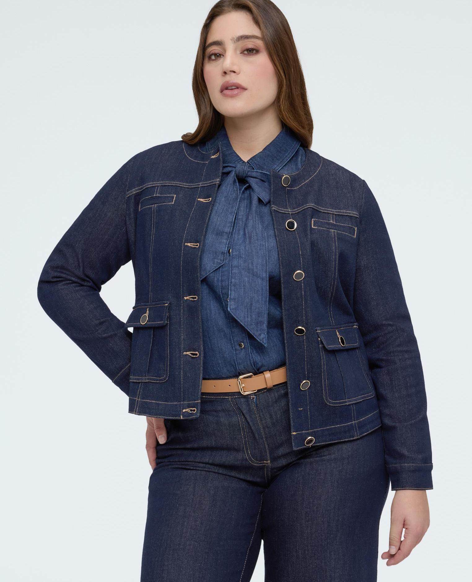 Chaqueta de mujer bon ton en denim - Fiorella Rubino - Azul Azul-1