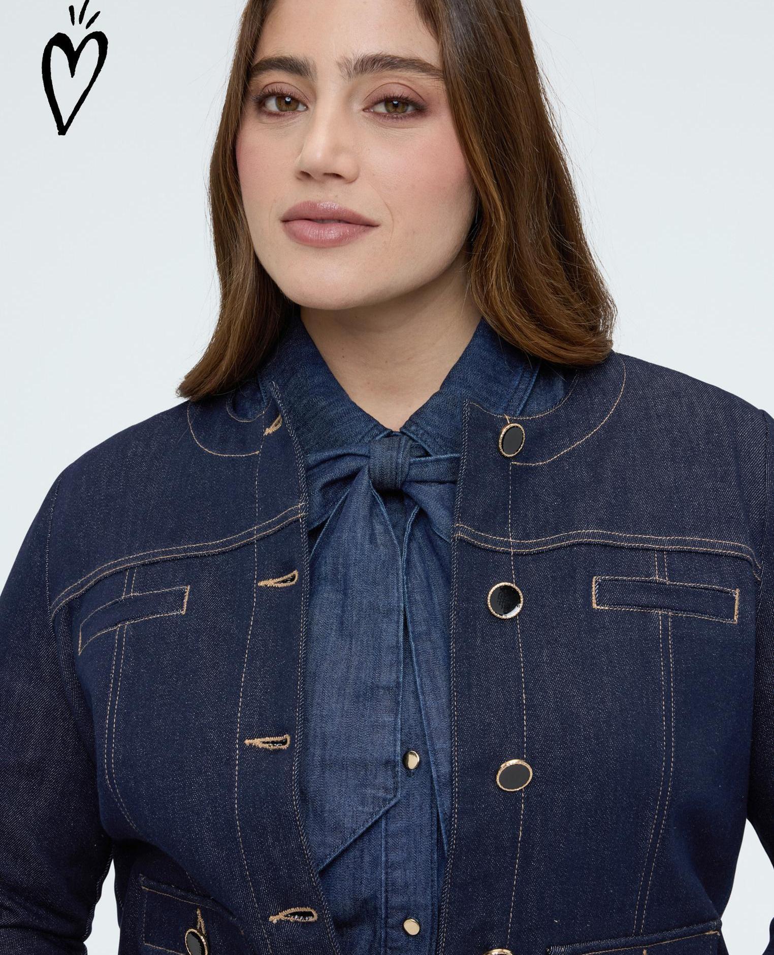Chaqueta de mujer bon ton en denim - Fiorella Rubino - Azul Azul-3