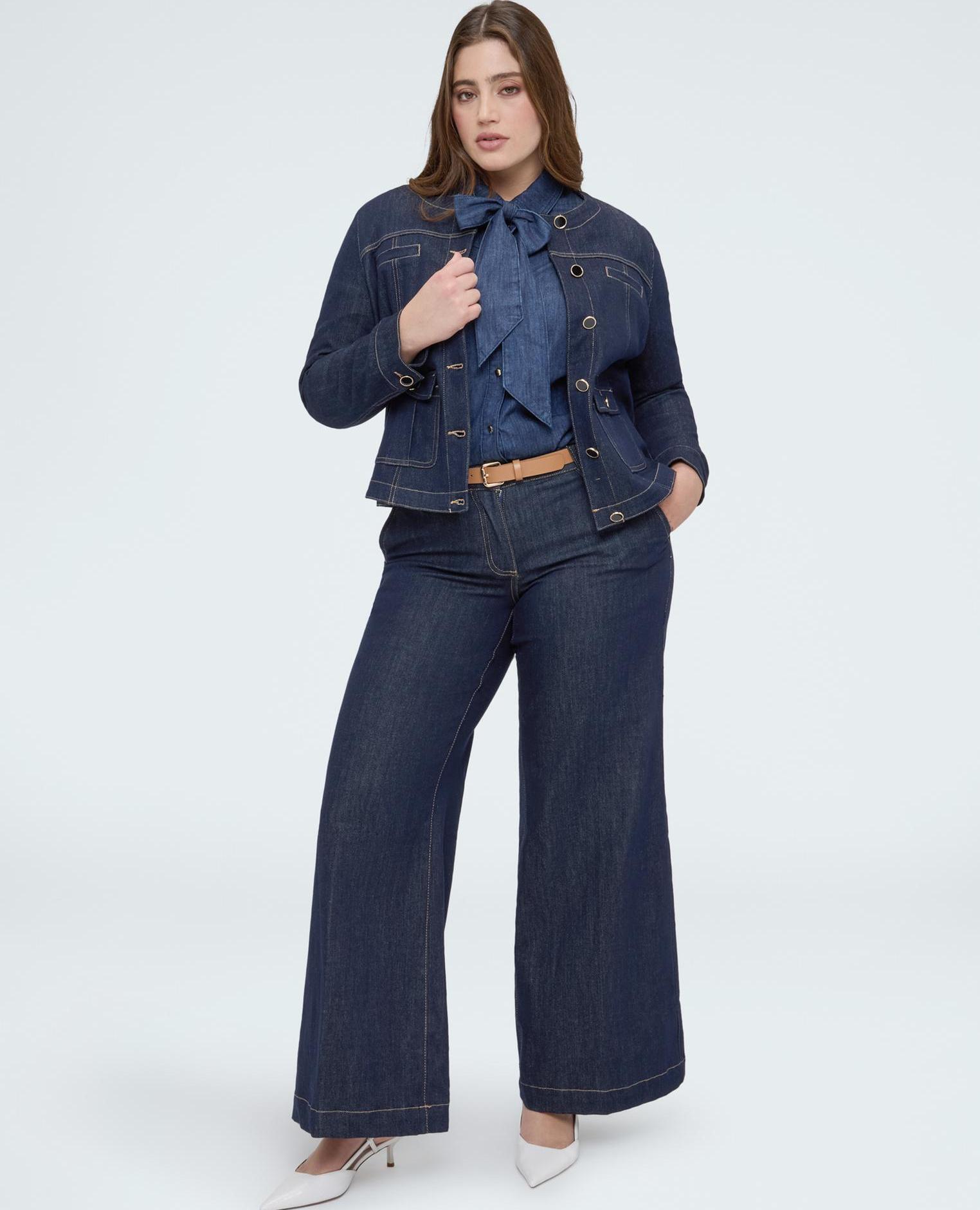 Chaqueta de mujer bon ton en denim - Fiorella Rubino - Azul Azul-4