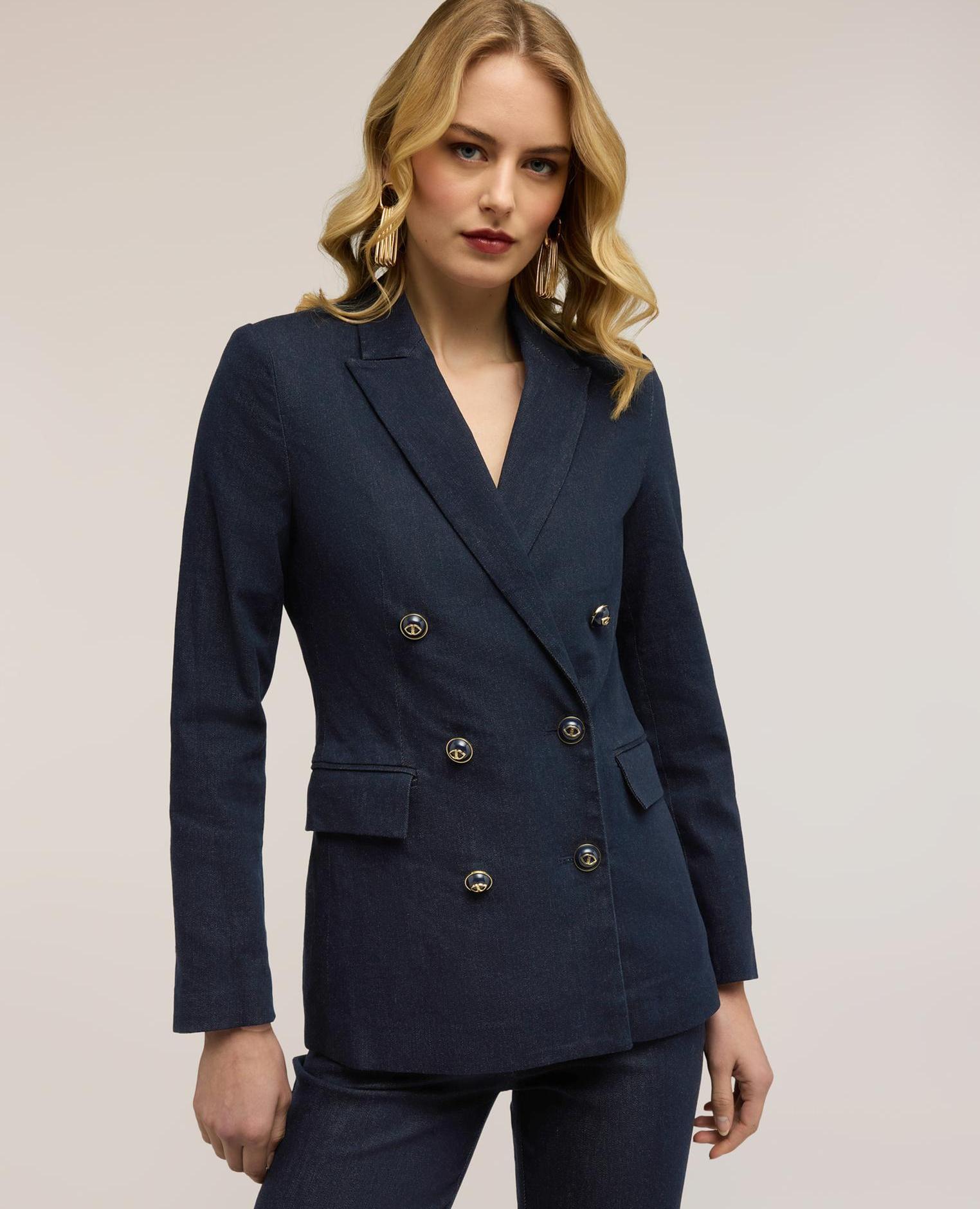 Motivi - Blazer de mujer cruzado de denim cuello con solapas y cierre con botones.