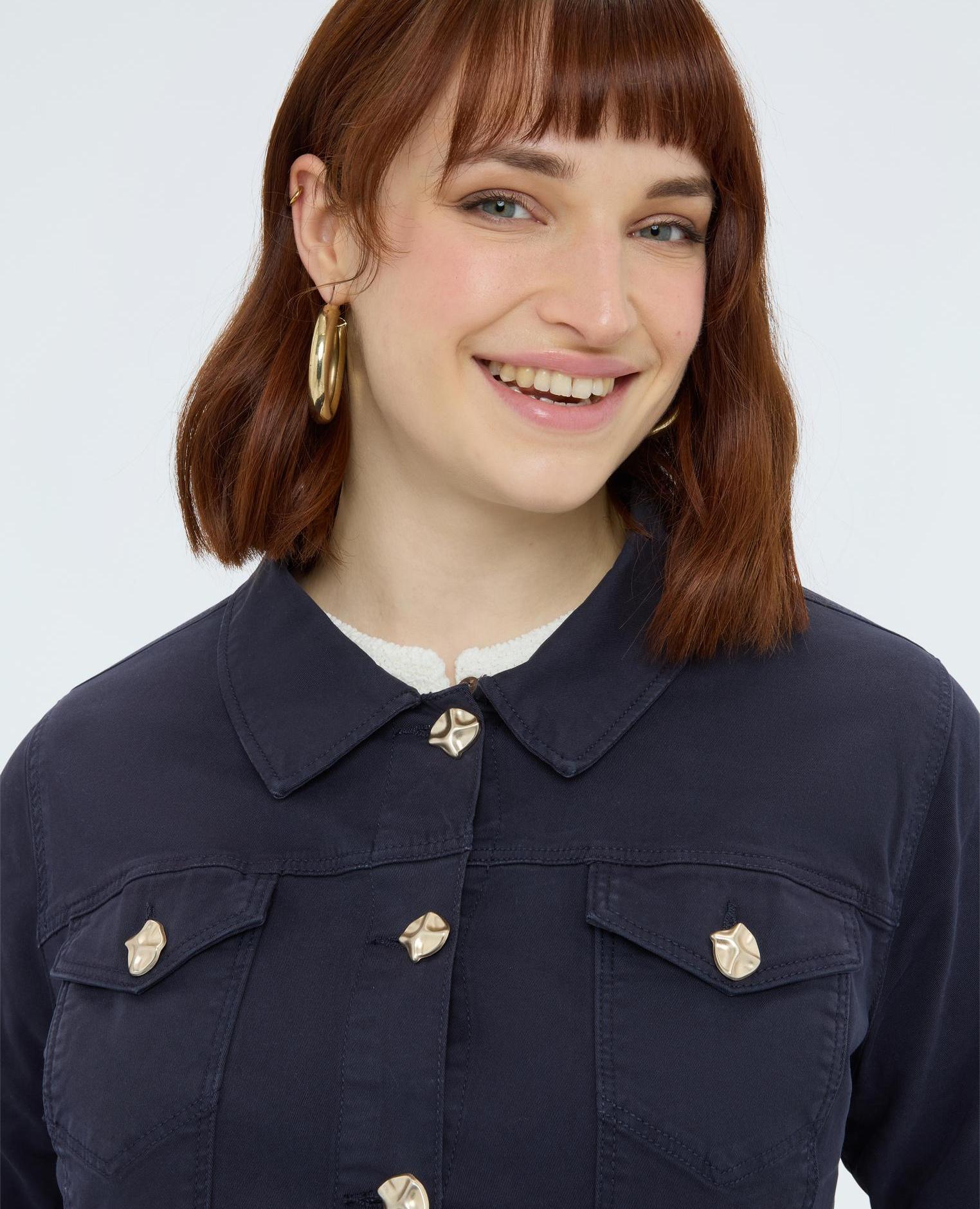 Chaqueta de mujer denim con botones decorativos - Fiorella Rubino - Azul Azul-3
