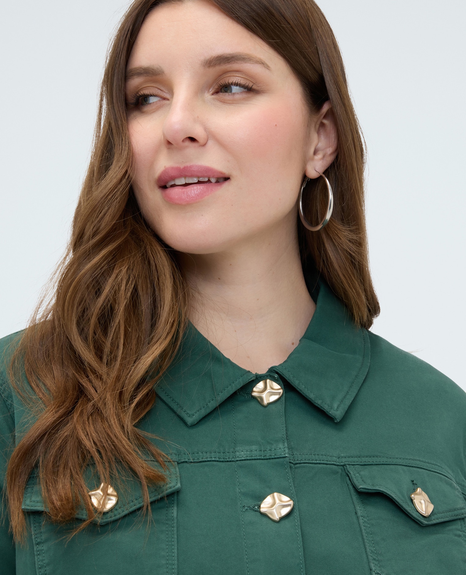 Chaqueta de mujer denim con botones decorativos - Fiorella Rubino - Verde Verde-3