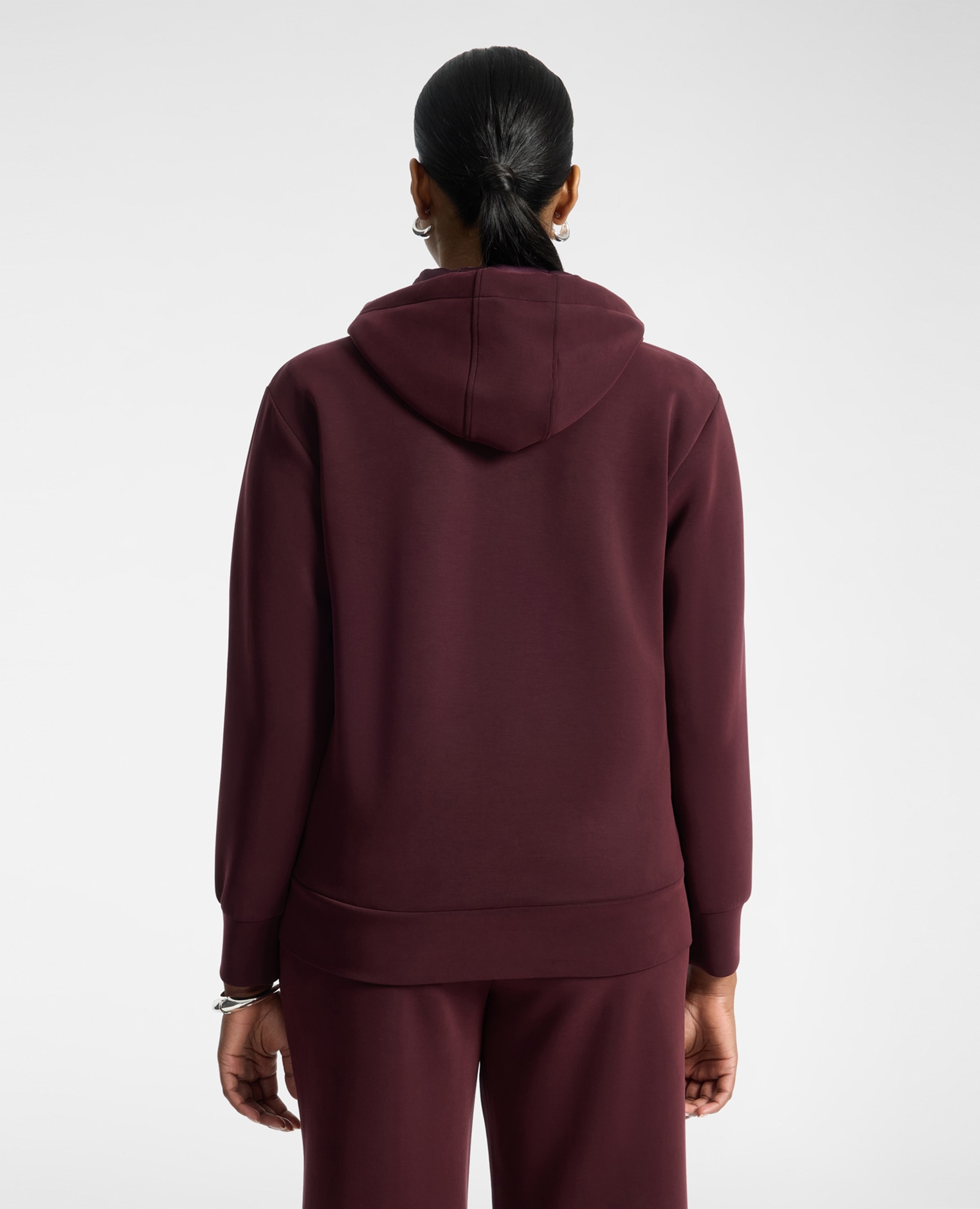 Sudadera de mujer con capucha mezcla modal ajuste regular con cierre frontal de cremallera - Elena Miró - Burdeos Burdeos-2