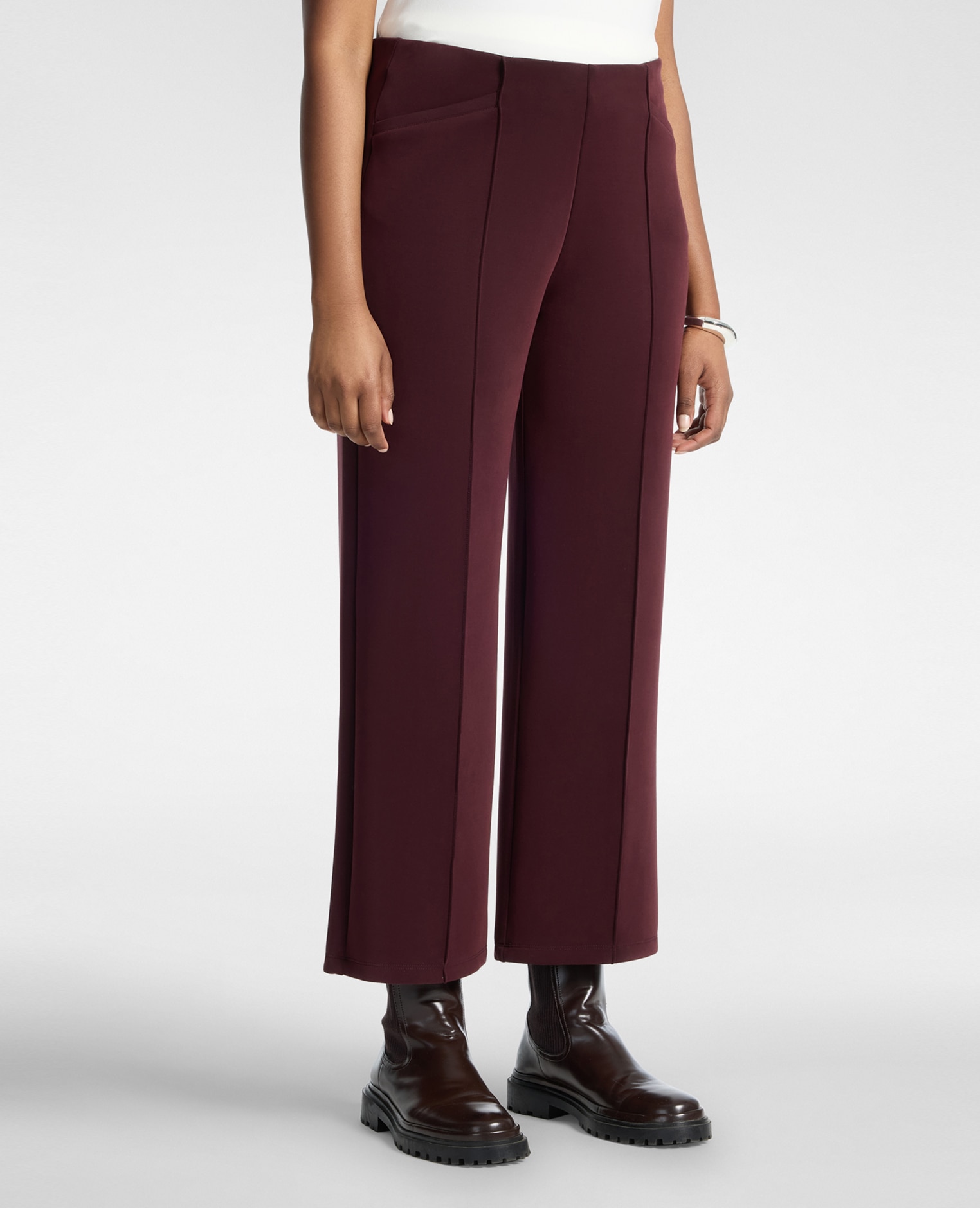 Imagen 3 de Pantalones de mujer cropped en scuba largo cropped con pierna recta - Elena Miró - Burdeos Burdeos