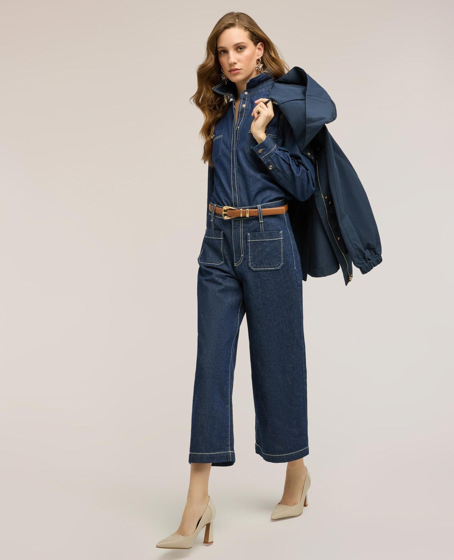 Camisa de mujer de denim con bolsillos ajuste regular cierre frontal inglés - Motivi - Azul Azul-1