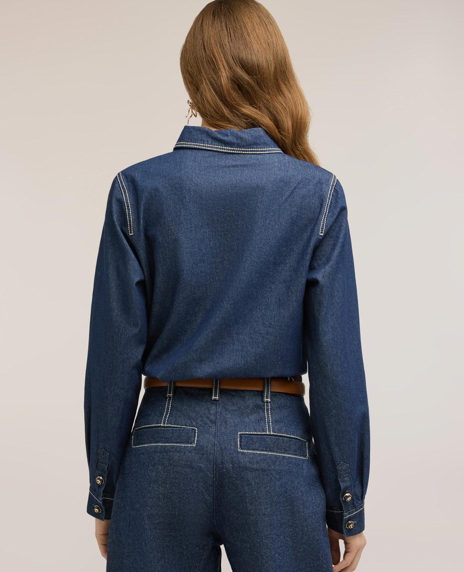Camisa de mujer de denim con bolsillos ajuste regular cierre frontal inglés - Motivi - Azul Azul-2