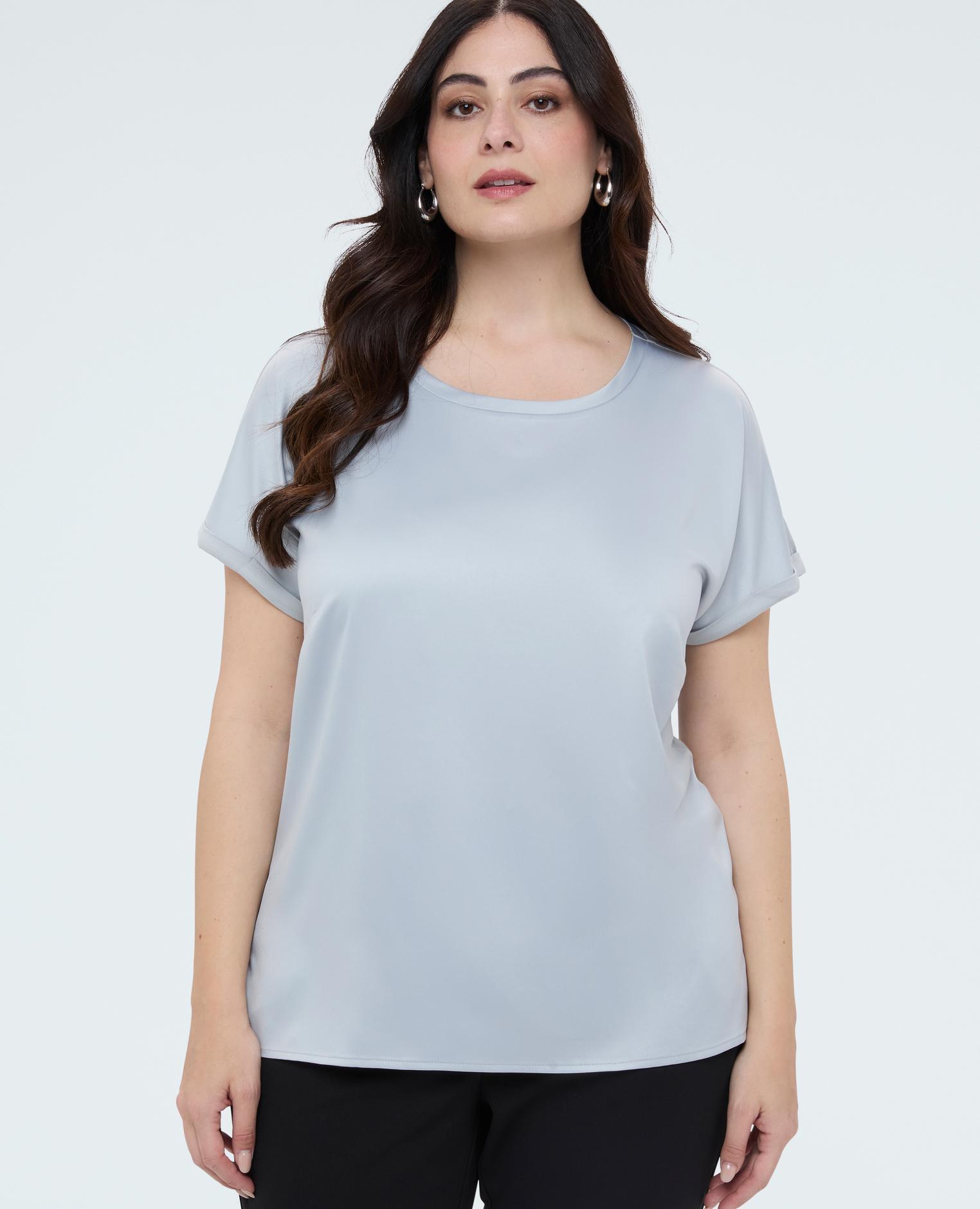 Camiseta de mujer bimaterial con cuello redondo - Fiorella Rubino - Gris Gris-1
