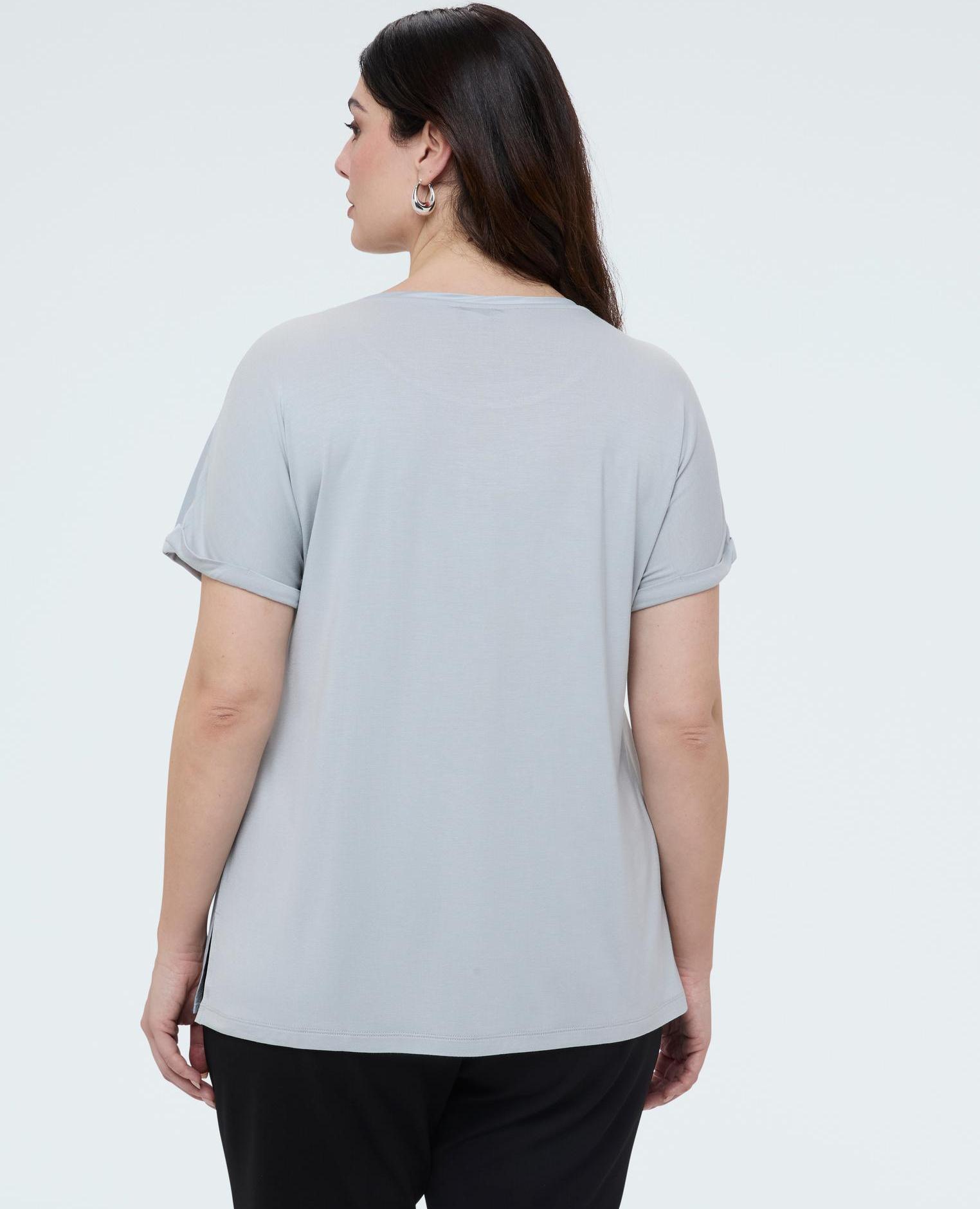 Camiseta de mujer bimaterial con cuello redondo - Fiorella Rubino - Gris Gris-2